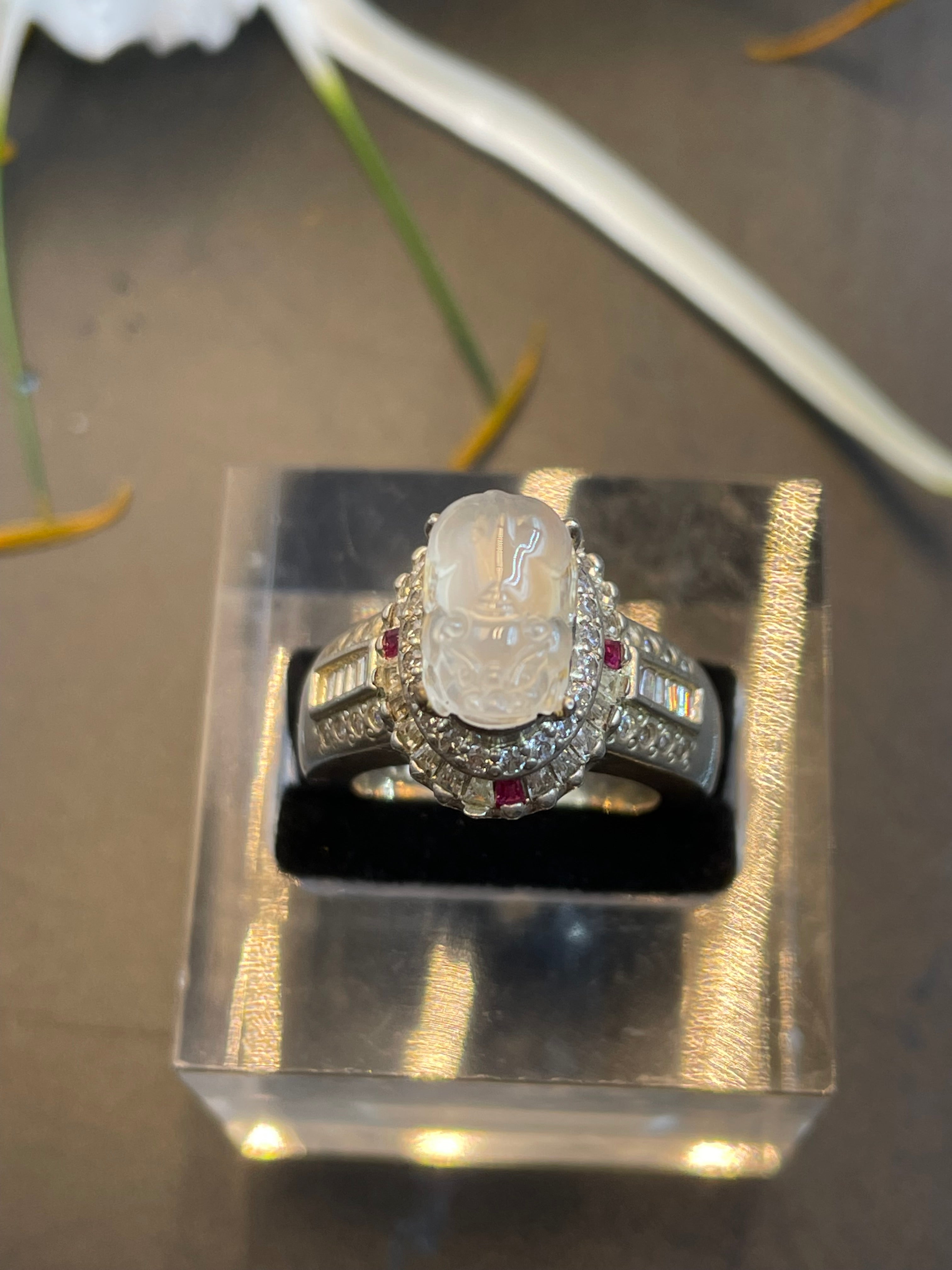 緬甸天然翡翠冰種蛋麵戒指