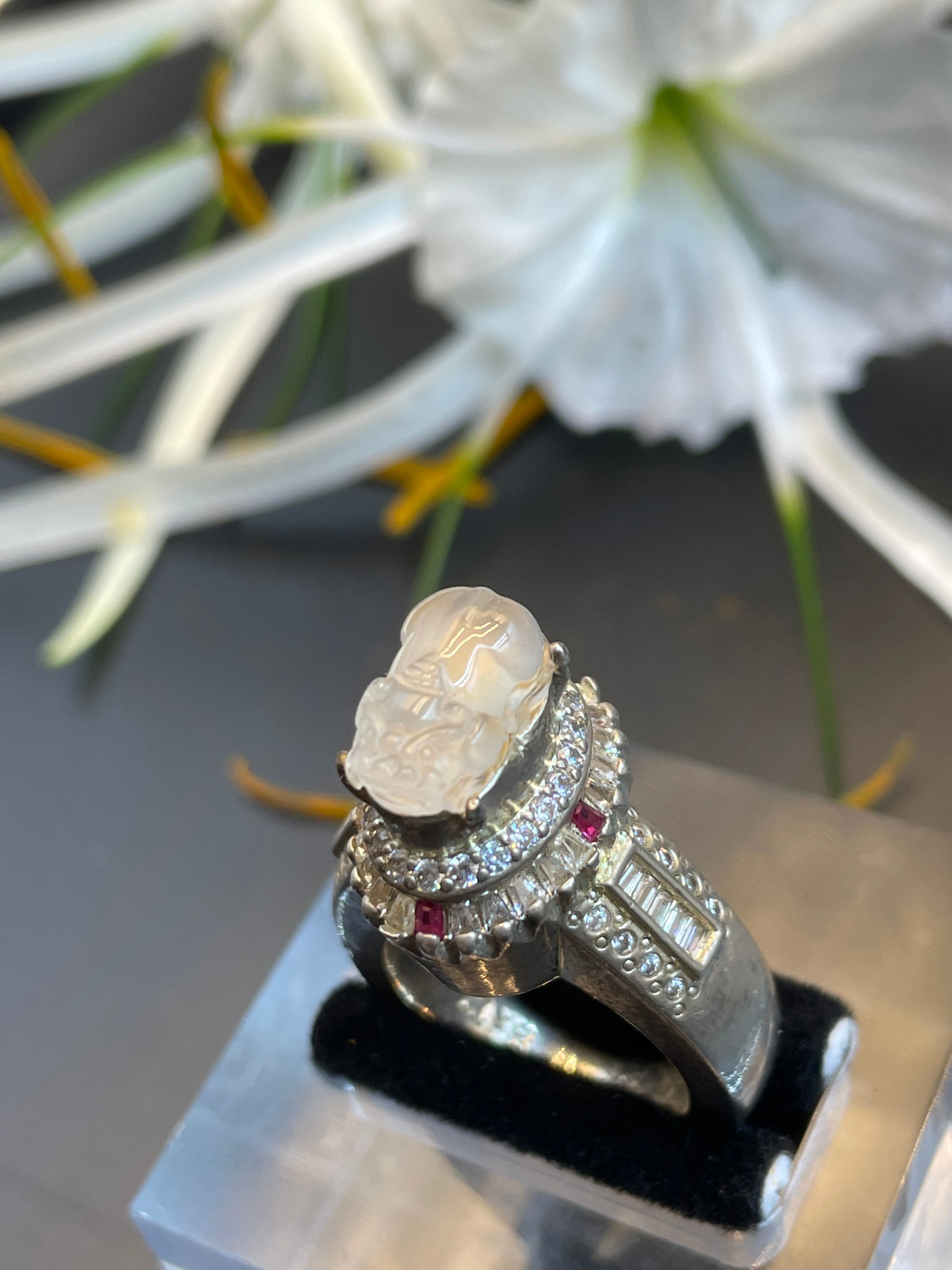 緬甸天然翡翠冰種蛋麵戒指