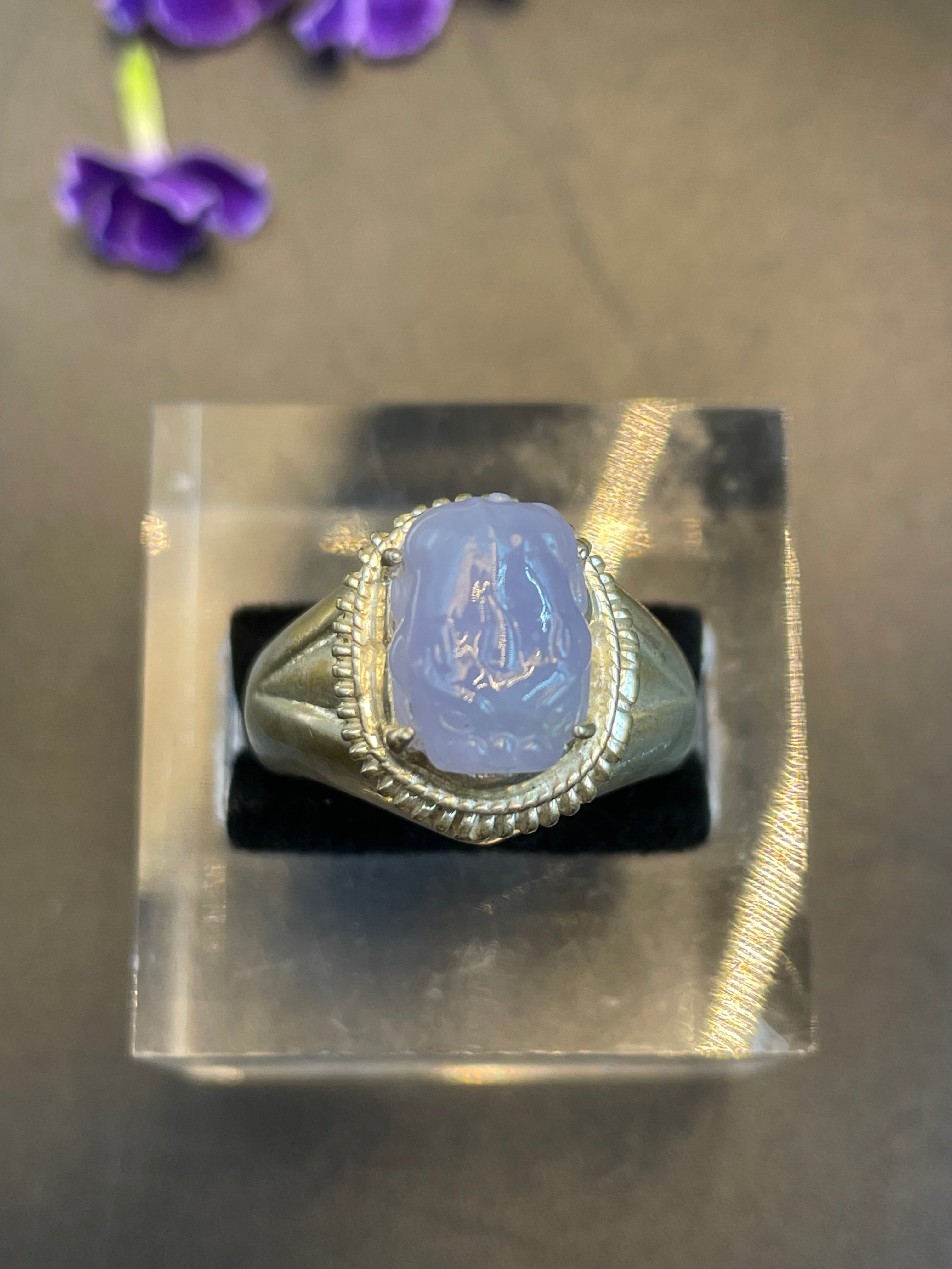 緬甸翡翠紫羅蘭貔貅蛋面戒指