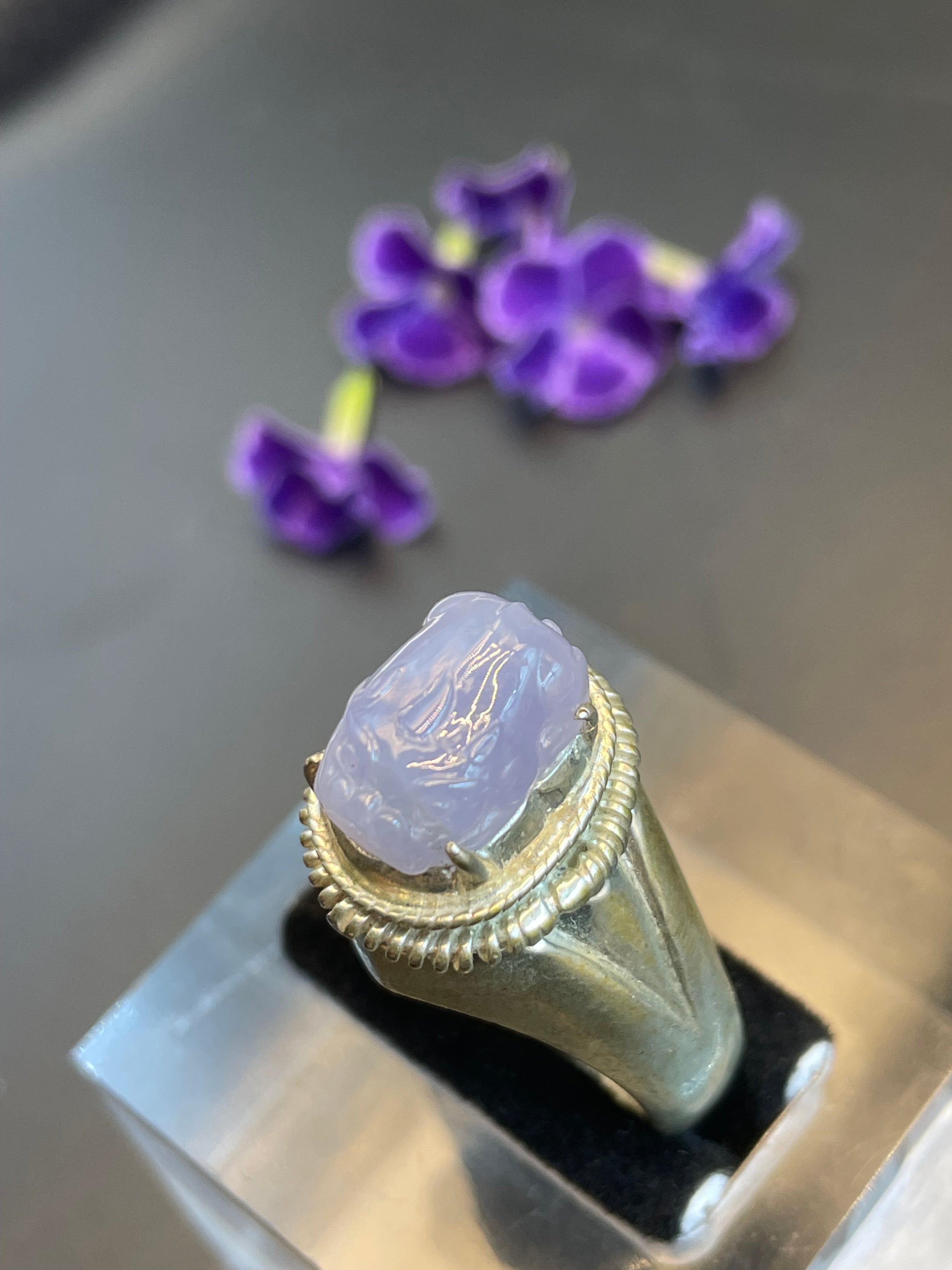 緬甸翡翠紫羅蘭貔貅蛋面戒指