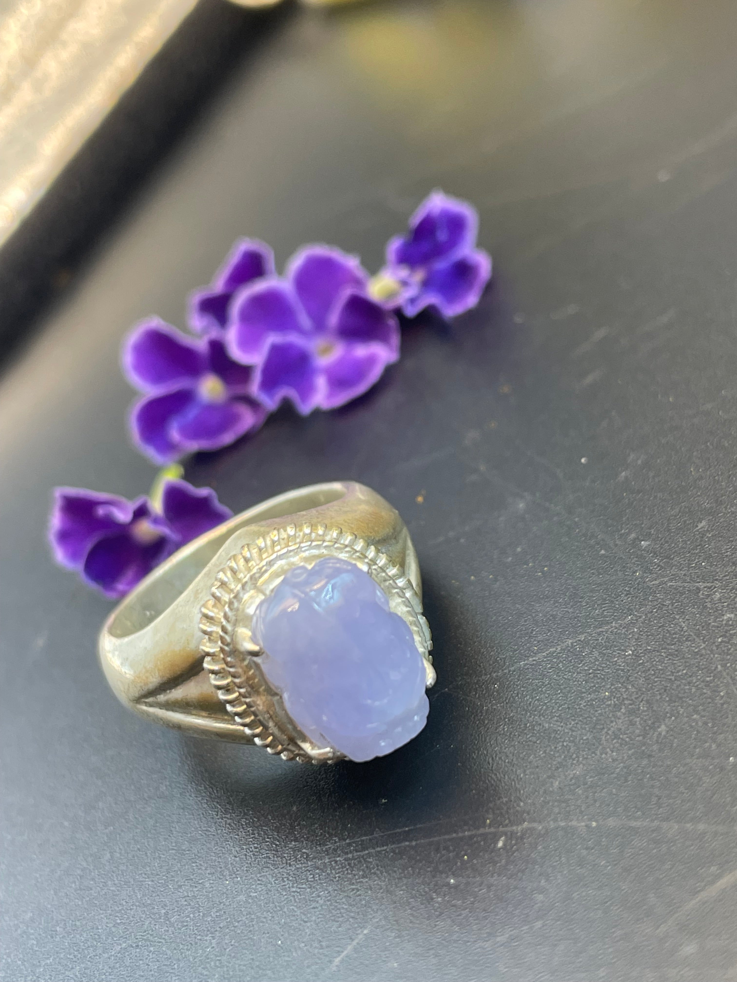 緬甸翡翠紫羅蘭貔貅蛋面戒指