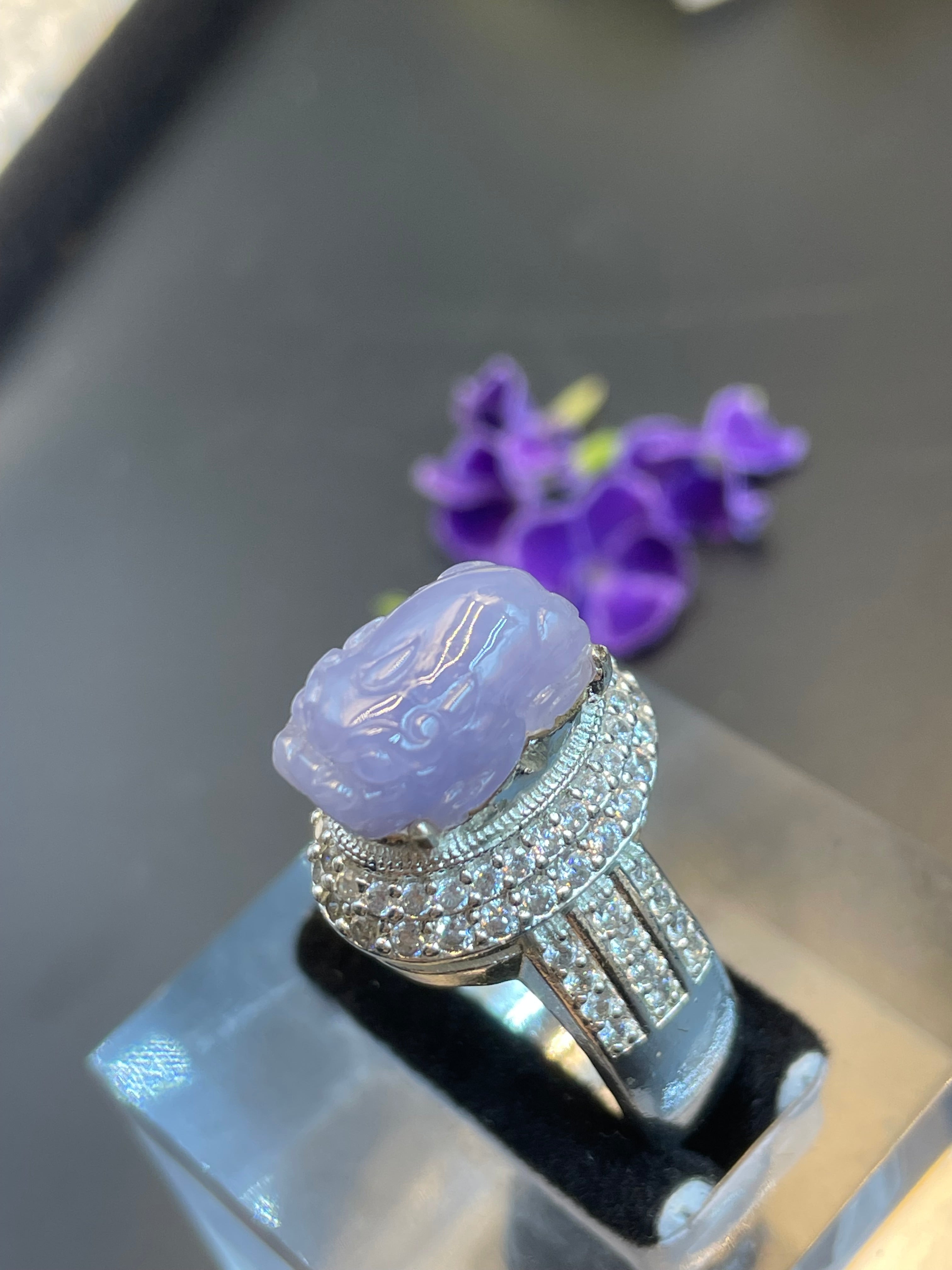 緬甸翡翠紫羅蘭貔貅蛋面戒指