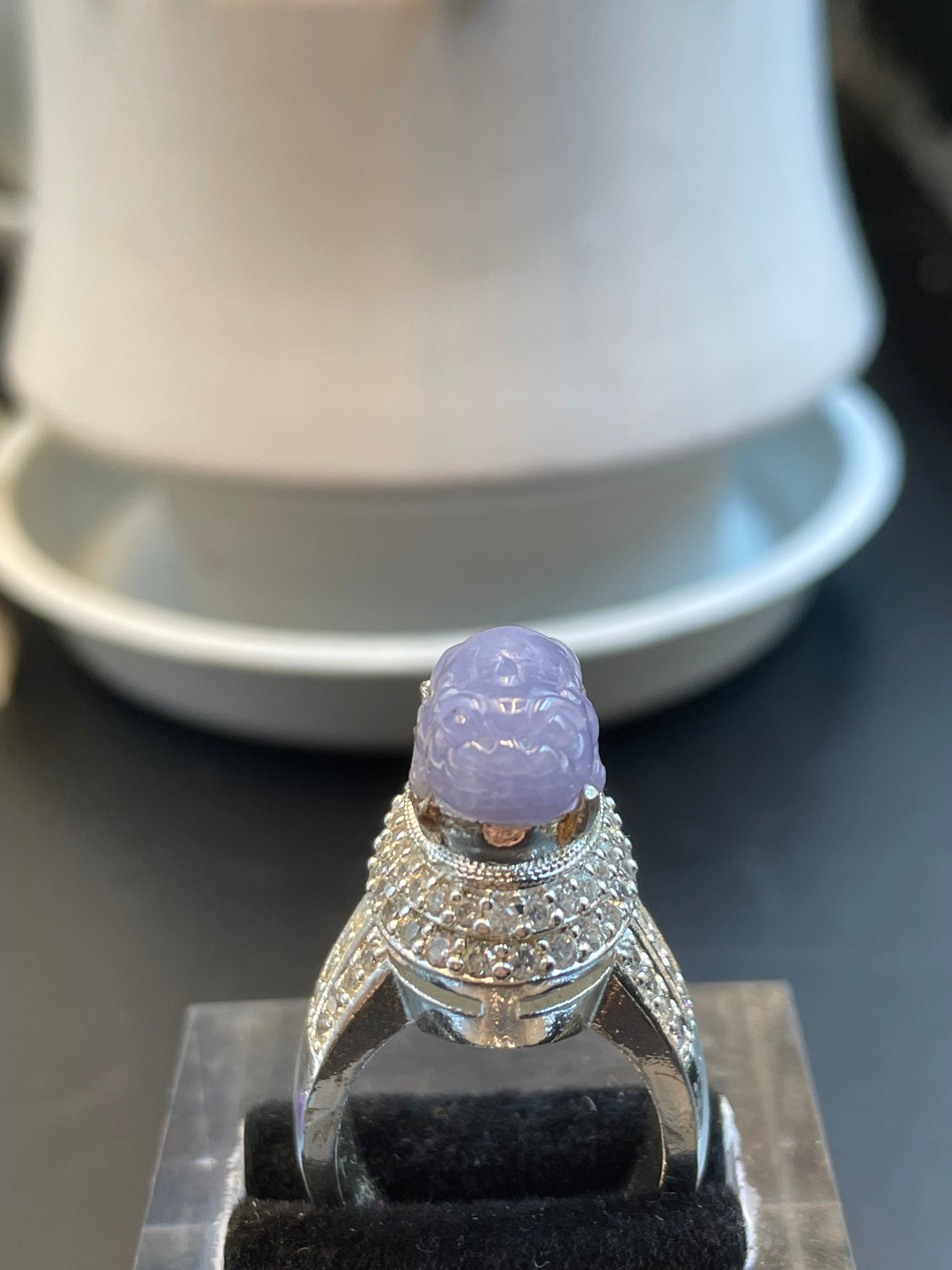 緬甸翡翠紫羅蘭貔貅蛋面戒指