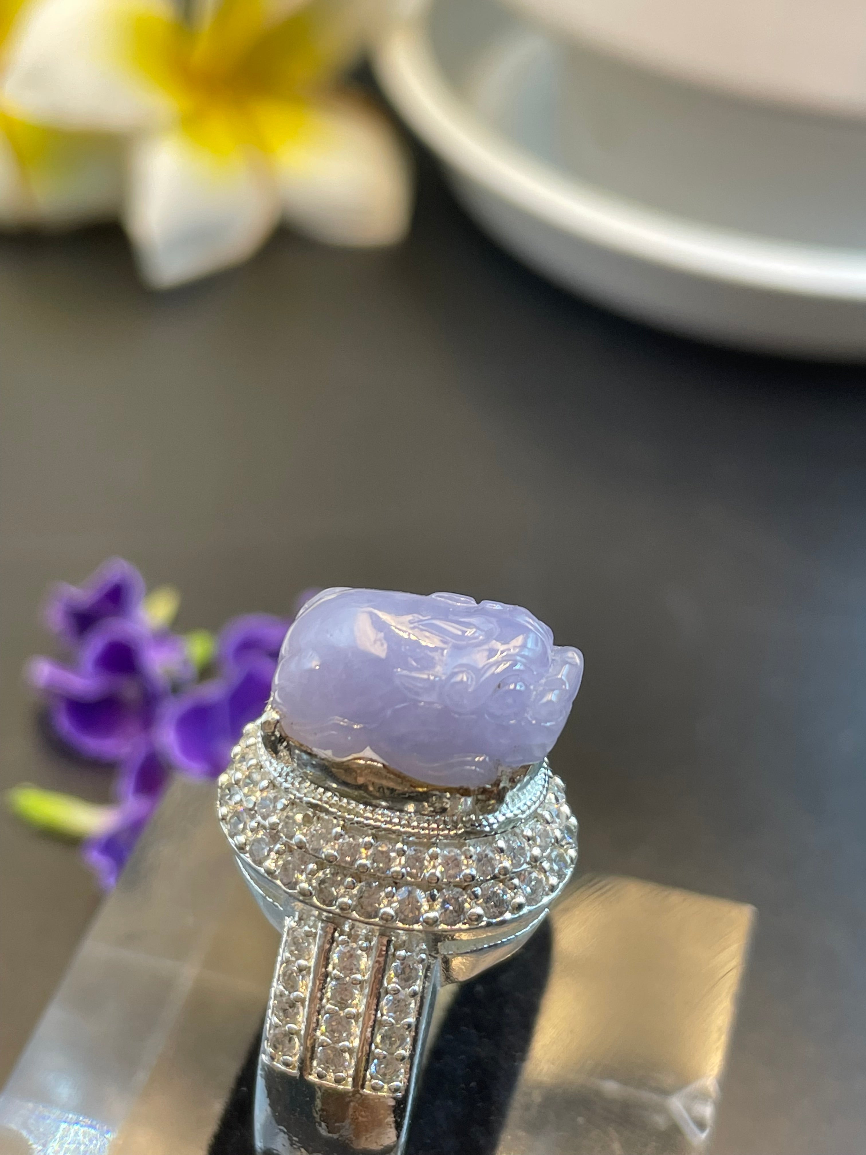 緬甸翡翠紫羅蘭貔貅蛋面戒指