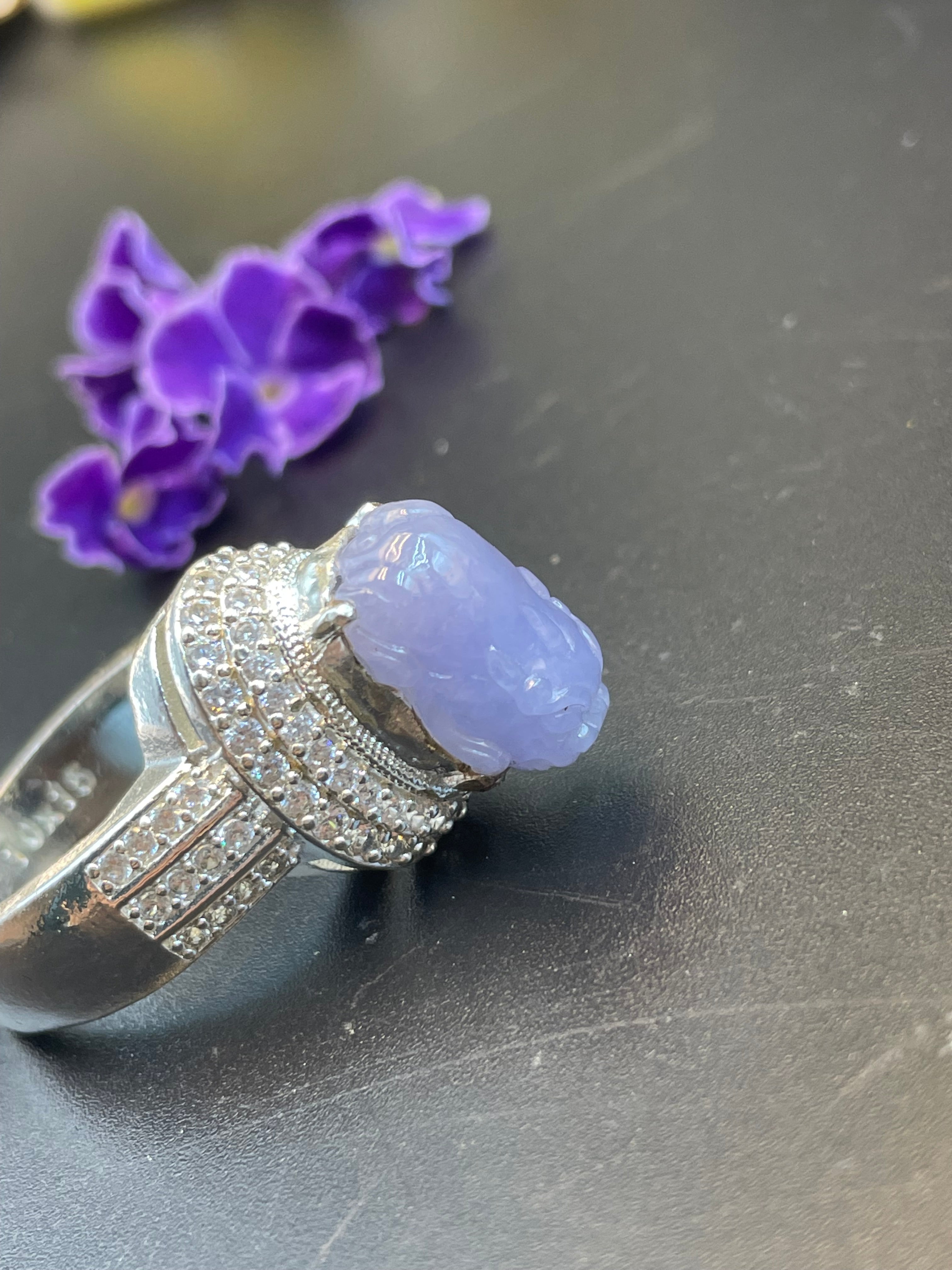 緬甸翡翠紫羅蘭貔貅蛋面戒指