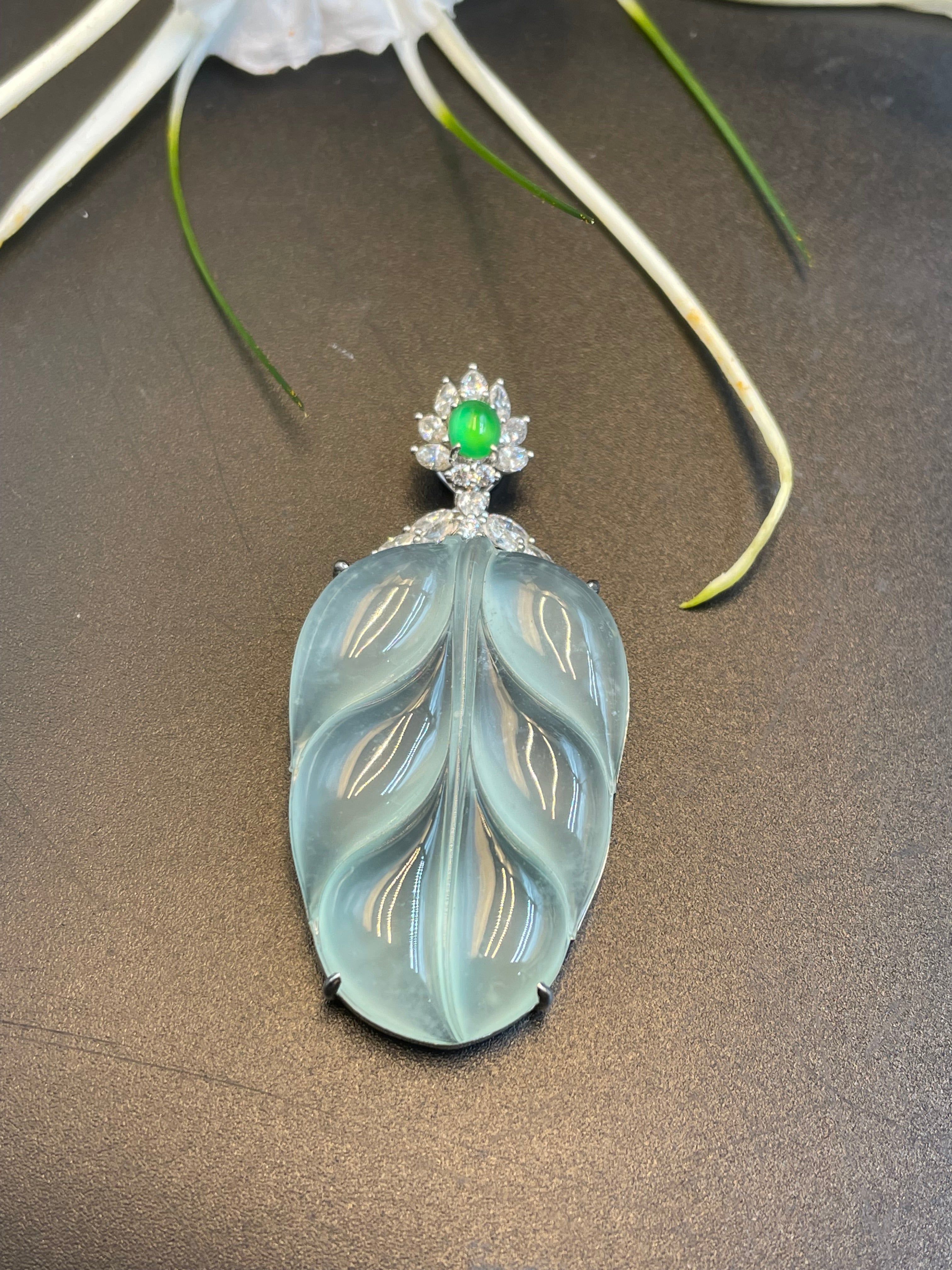 緬甸翡翠冰種葉子吊墜