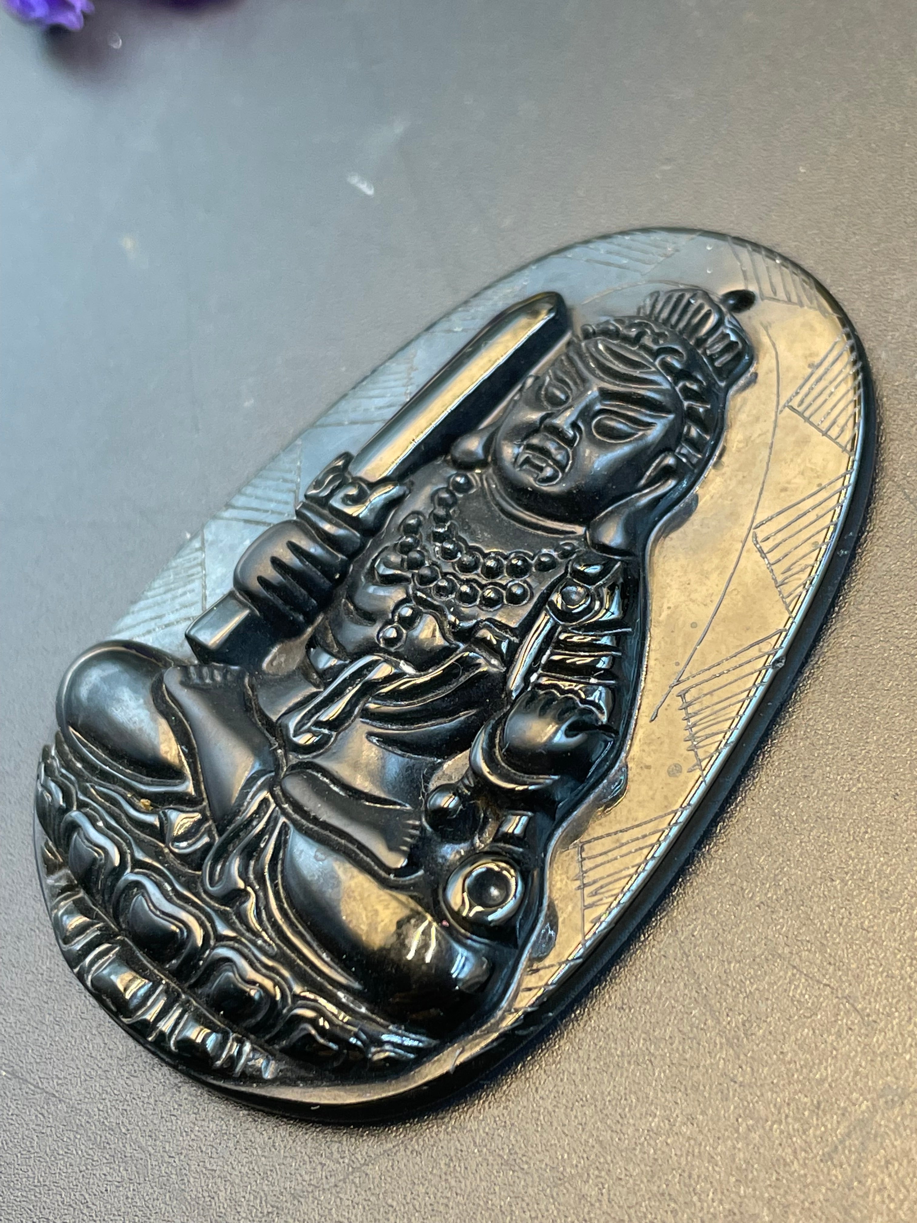 天然翡翠地藏王菩萨墨翠吊墜