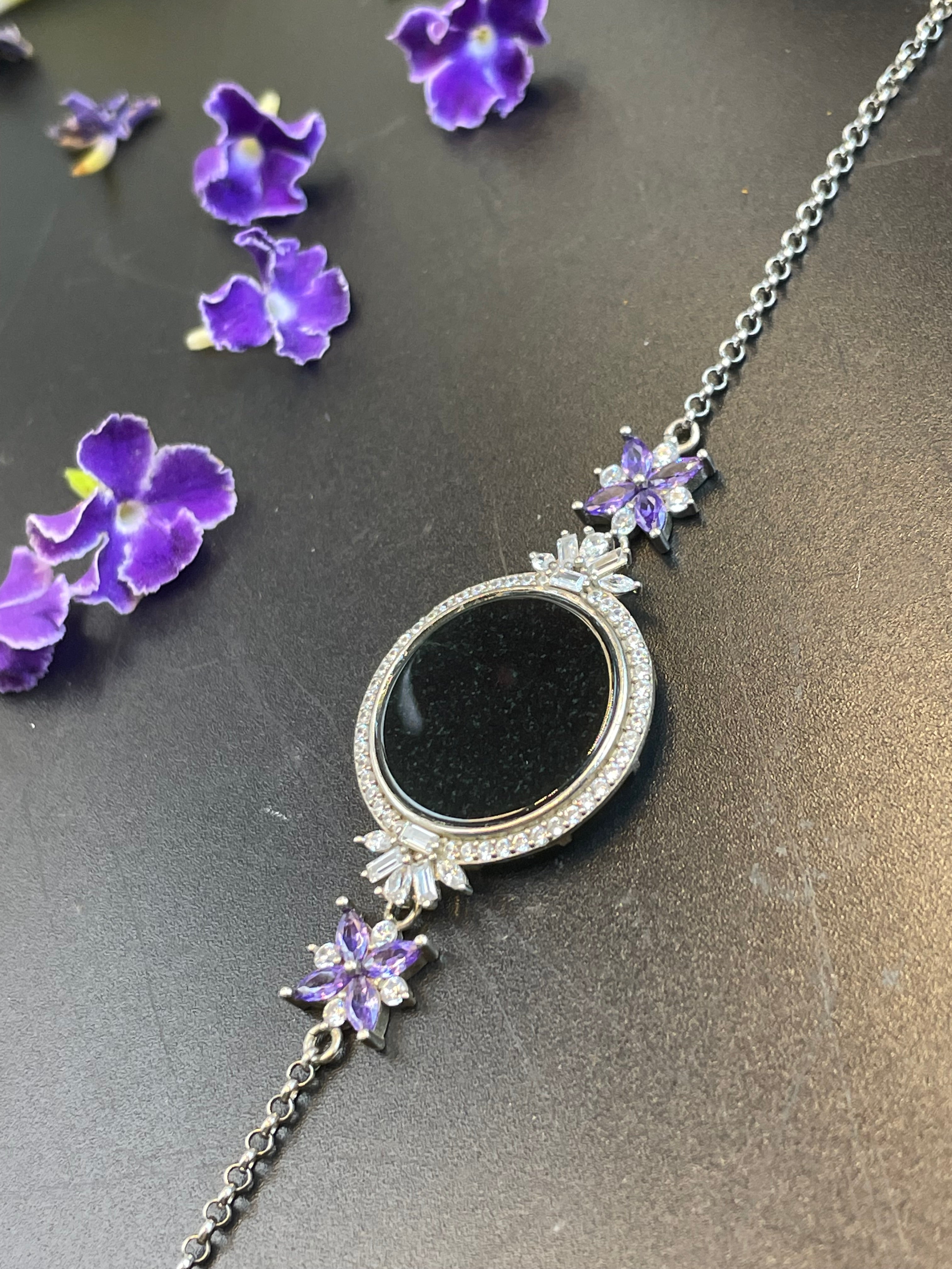 天然翡翠无事牌墨翠手链