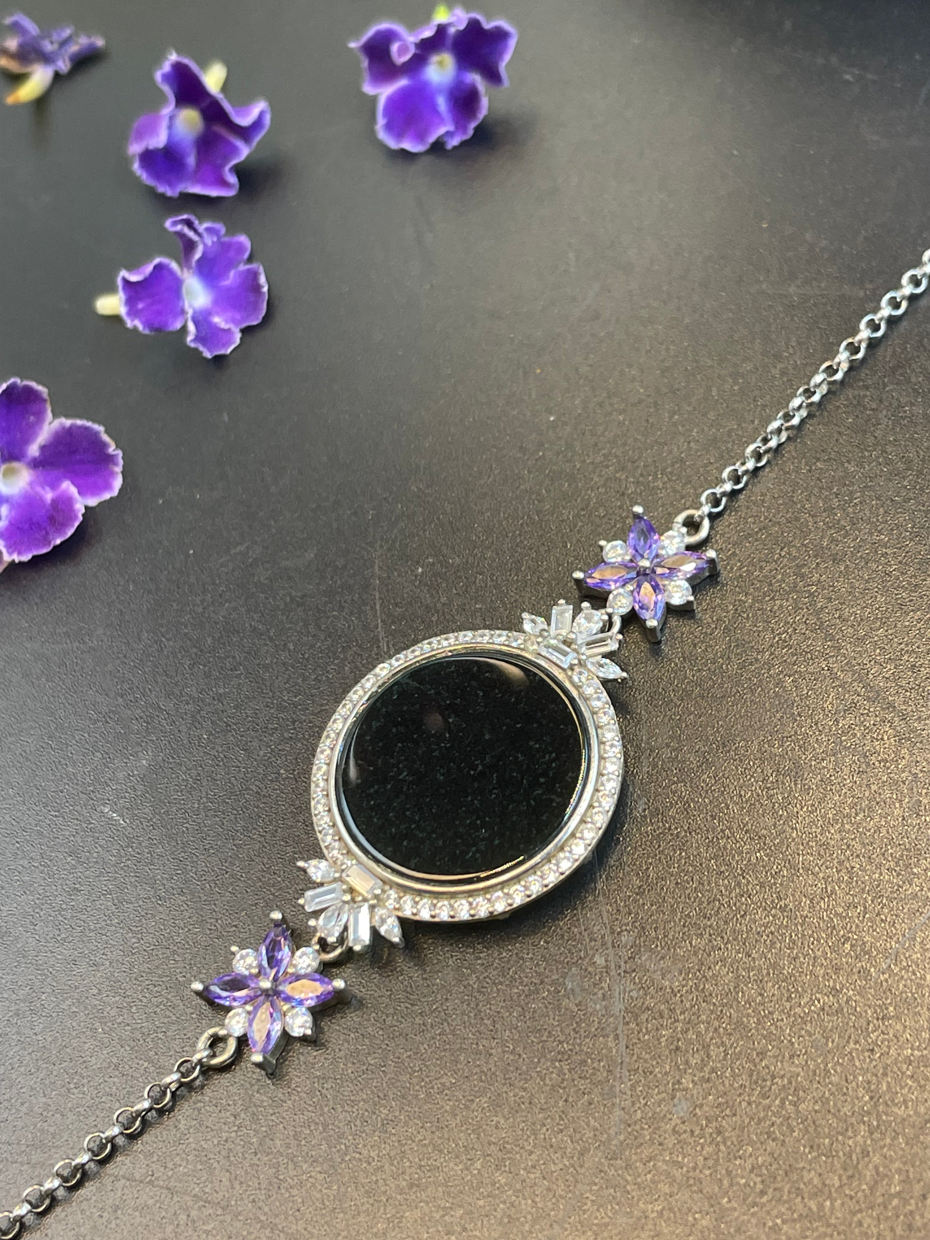 天然翡翠无事牌墨翠手链