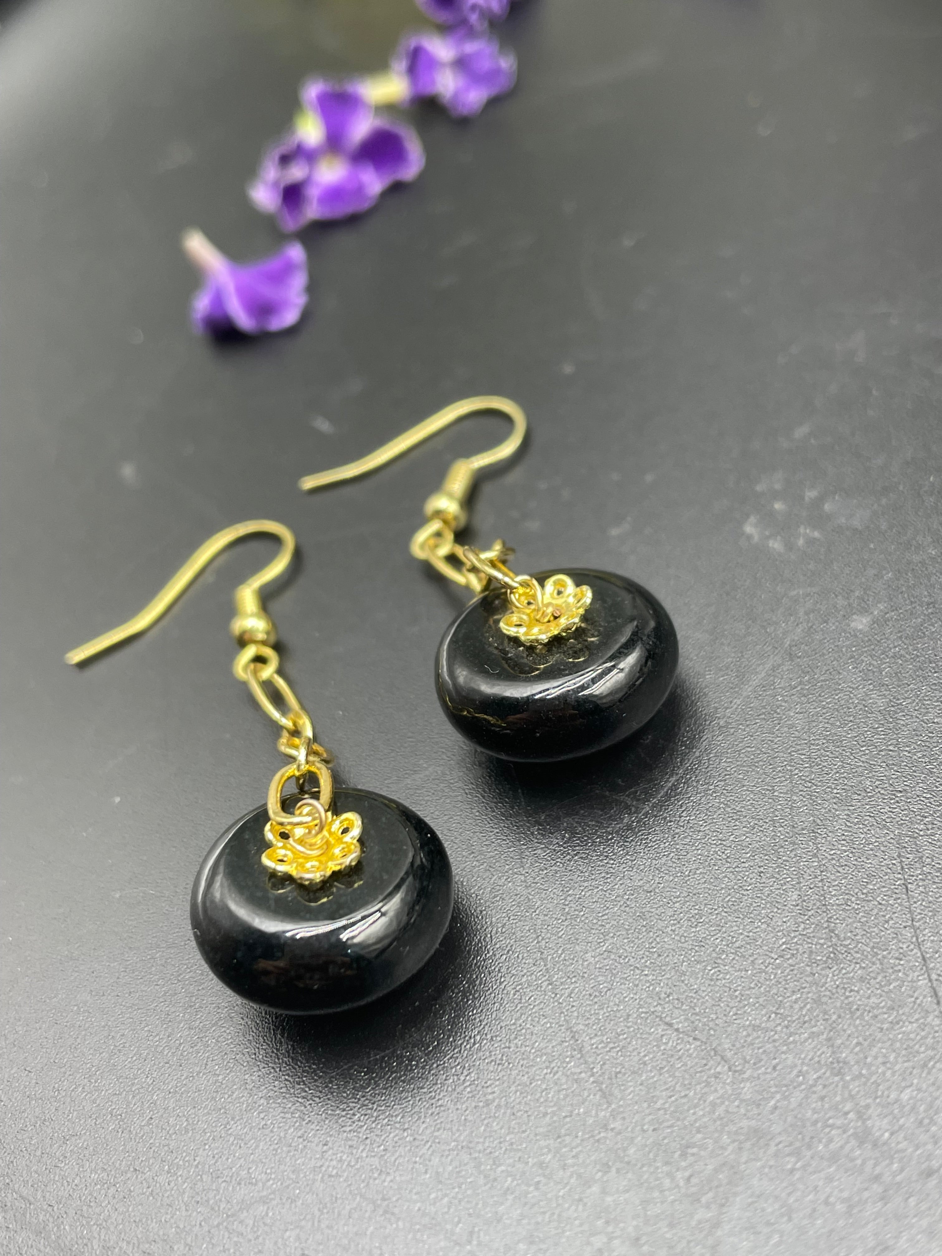 天然翡翠方形/珠子/四葉草/葫蘆墨翠耳環