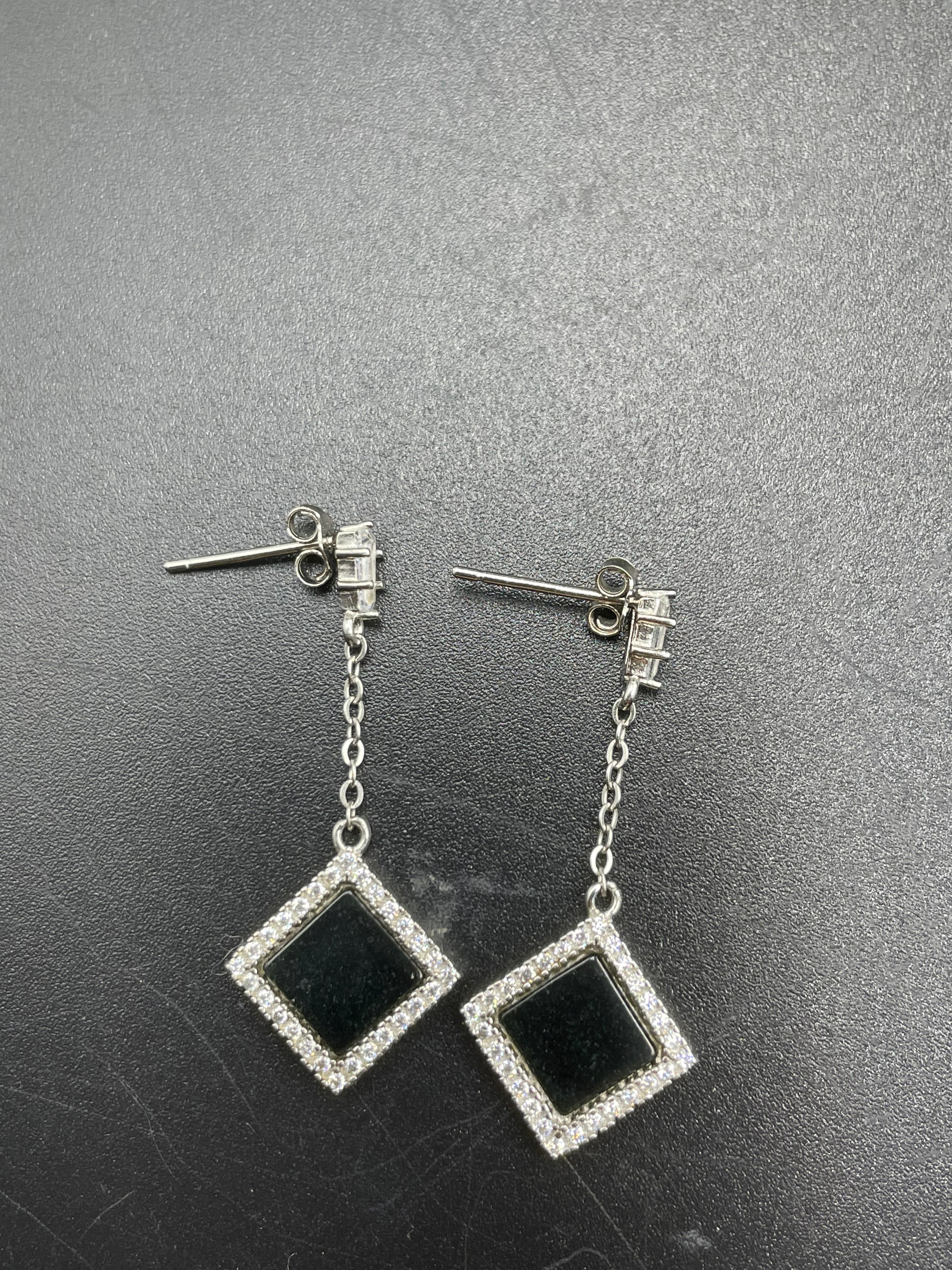 天然翡翠方形/珠子/四葉草/葫蘆墨翠耳環