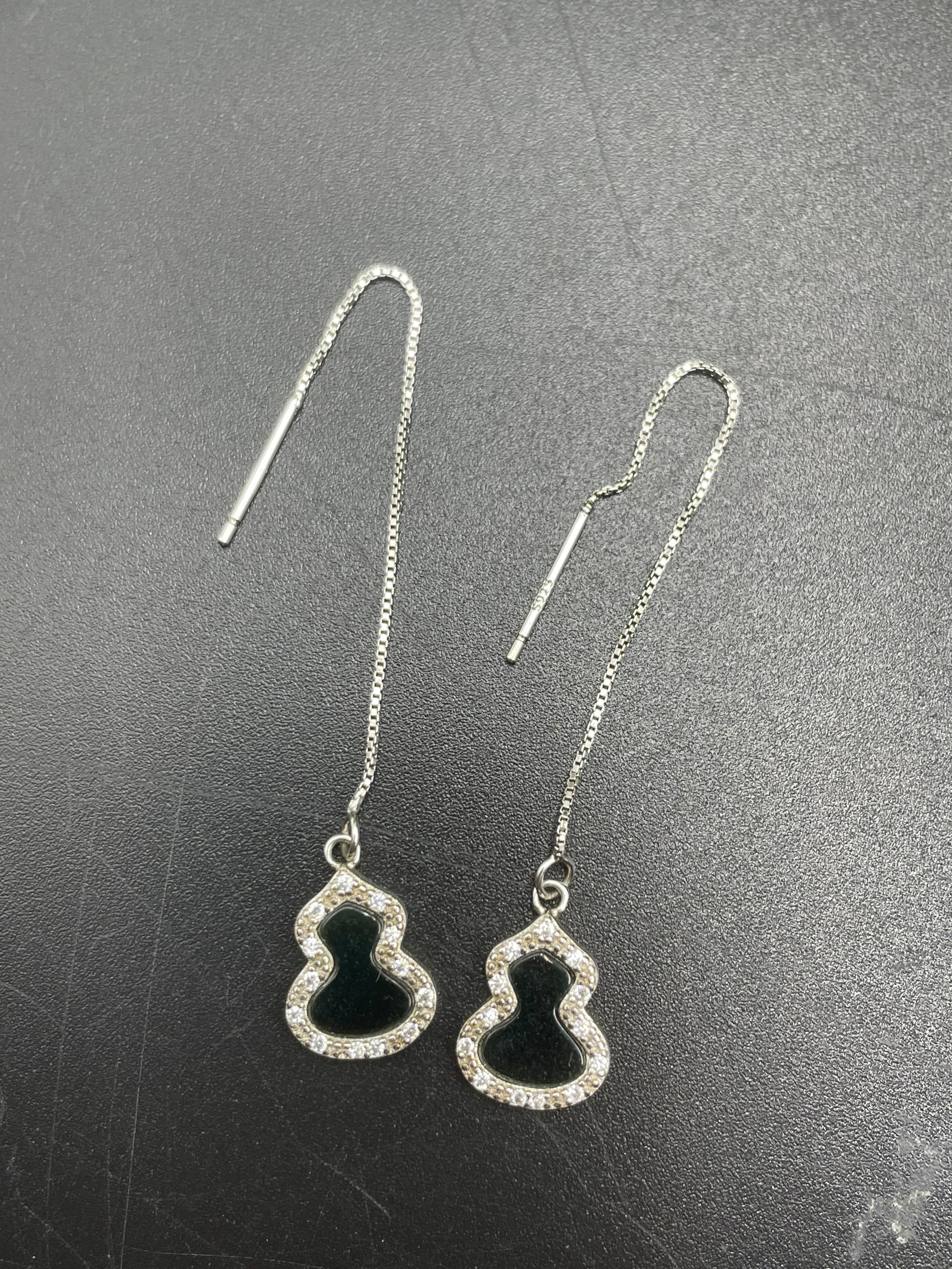 天然翡翠方形/珠子/四葉草/葫蘆墨翠耳環