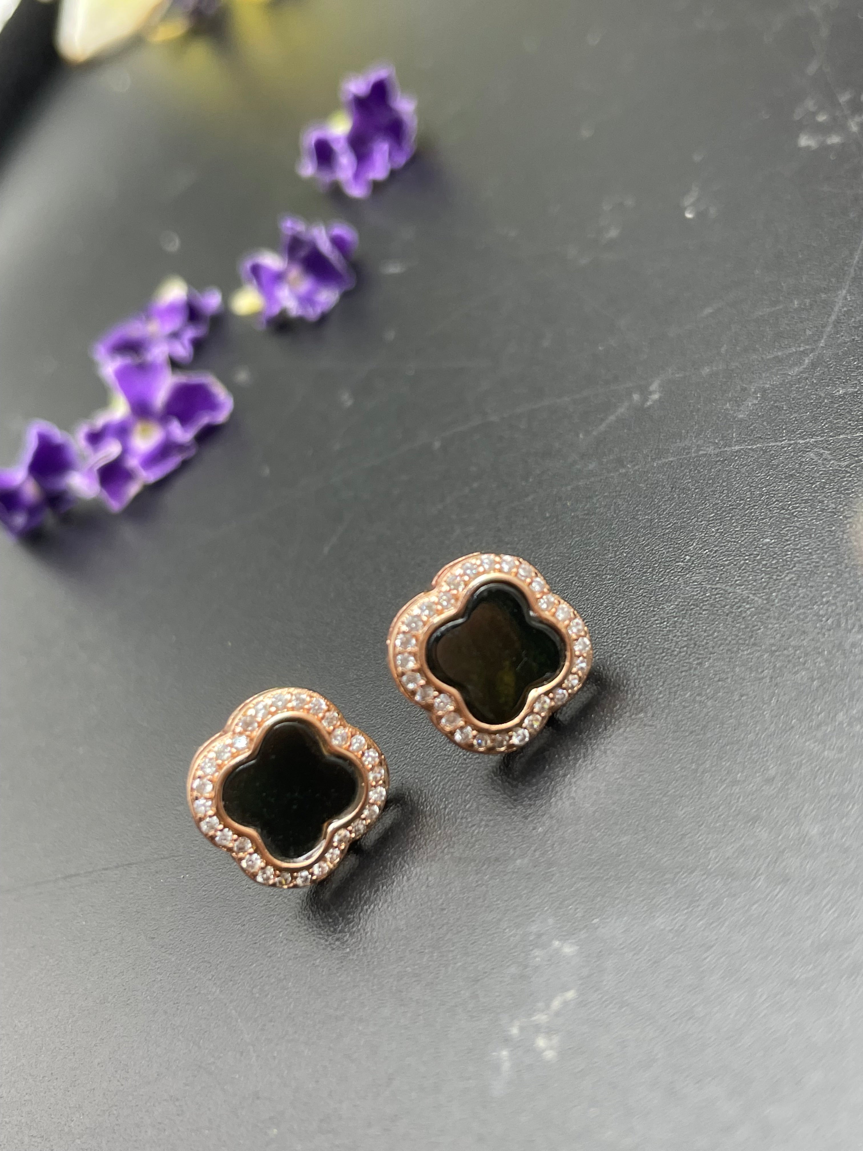 天然翡翠方形/珠子/四葉草/葫蘆墨翠耳環