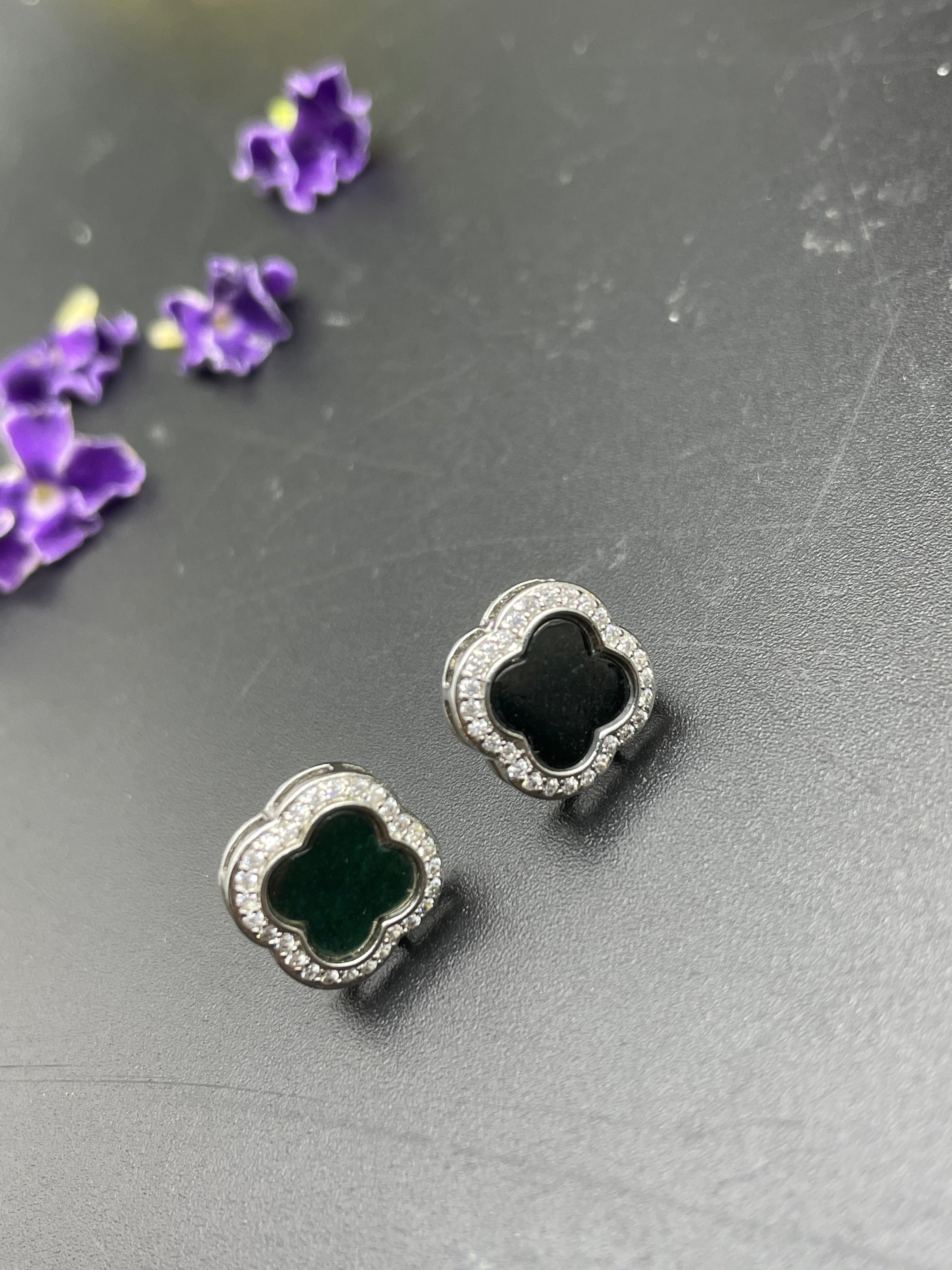 天然翡翠方形/珠子/四葉草/葫蘆墨翠耳環