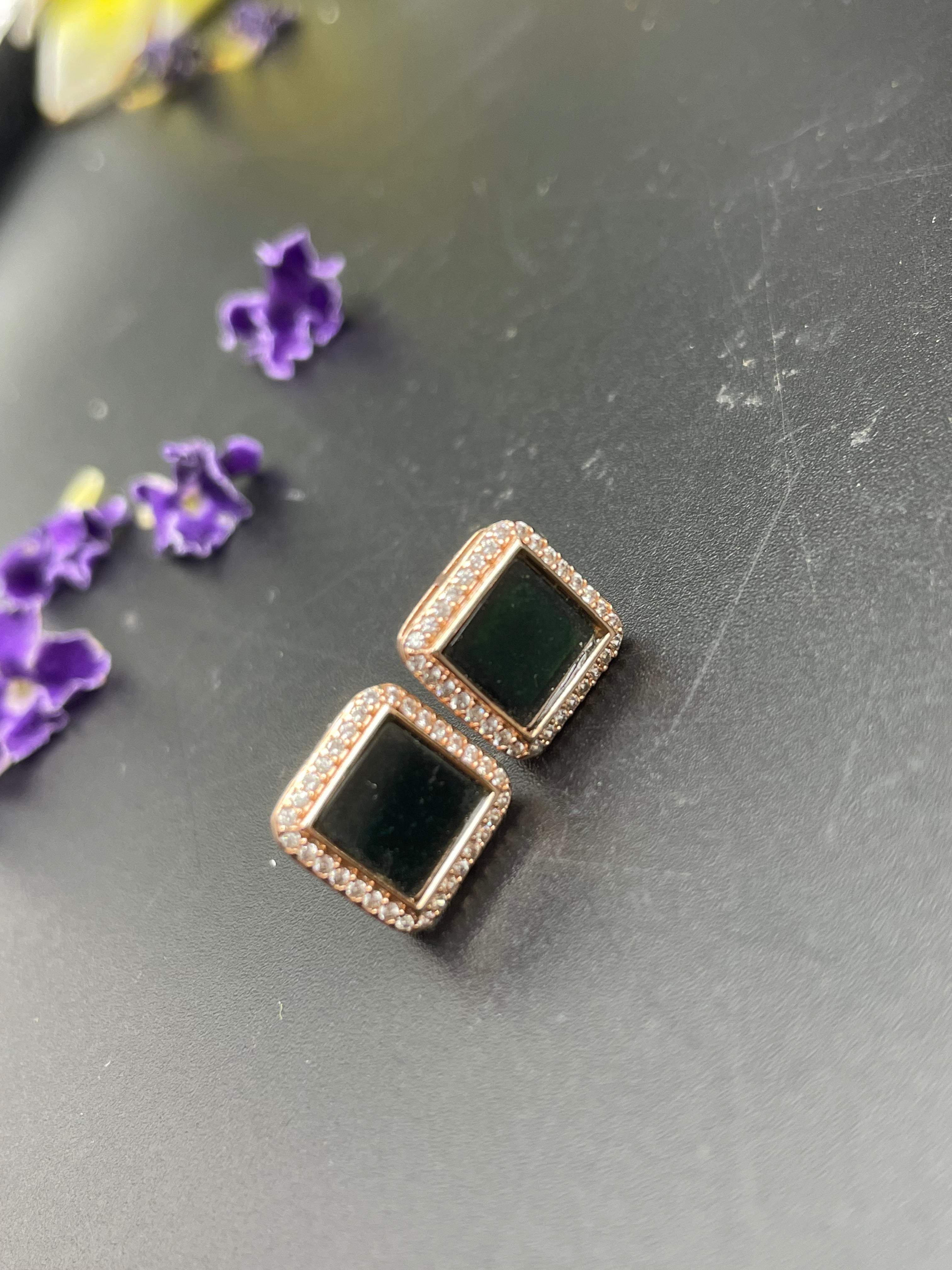 天然翡翠方形/珠子/四葉草/葫蘆墨翠耳環