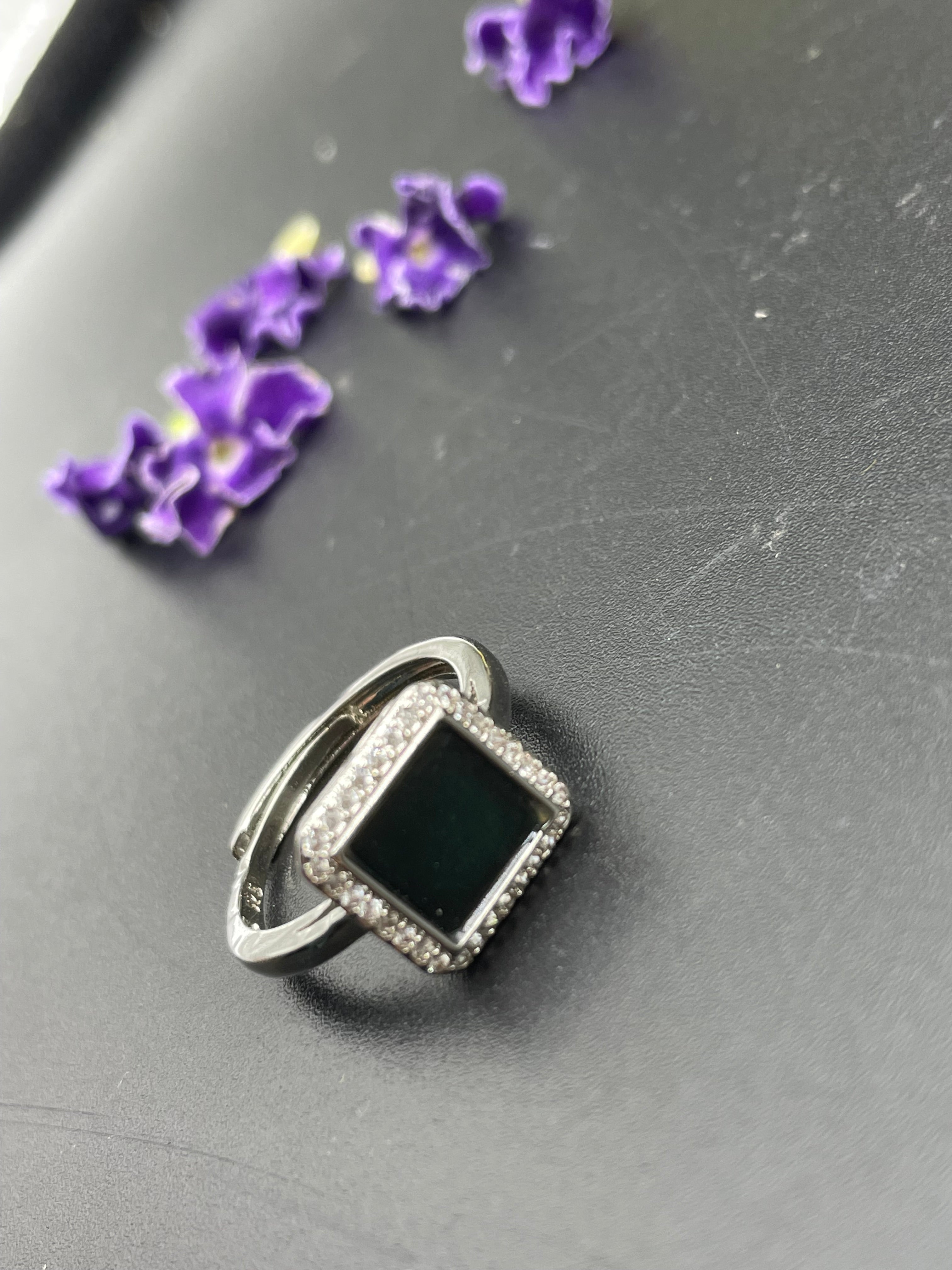 天然翡翠方形/圓形/愛心/葫蘆墨翠戒指