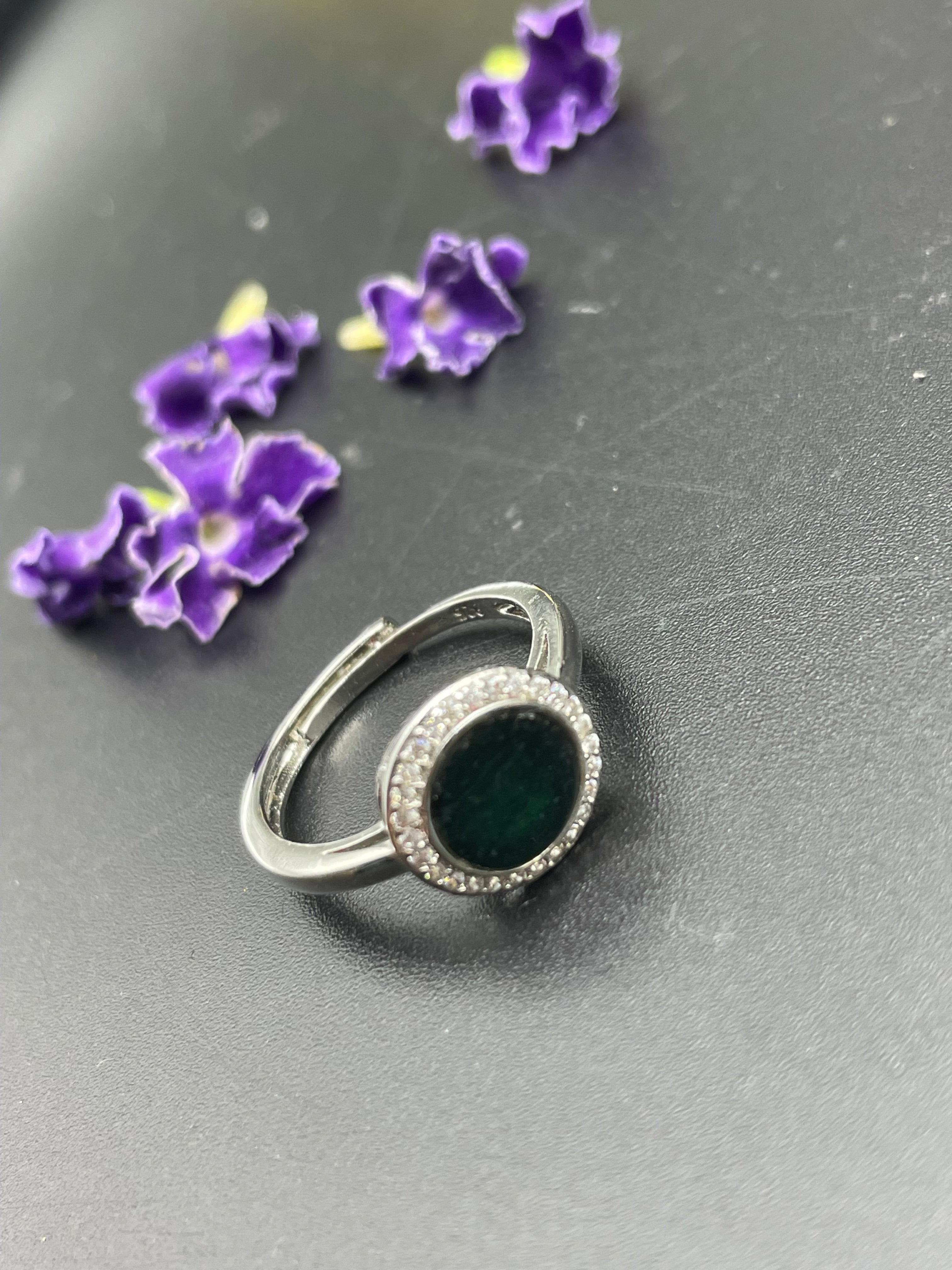 天然翡翠方形/圓形/愛心/葫蘆墨翠戒指