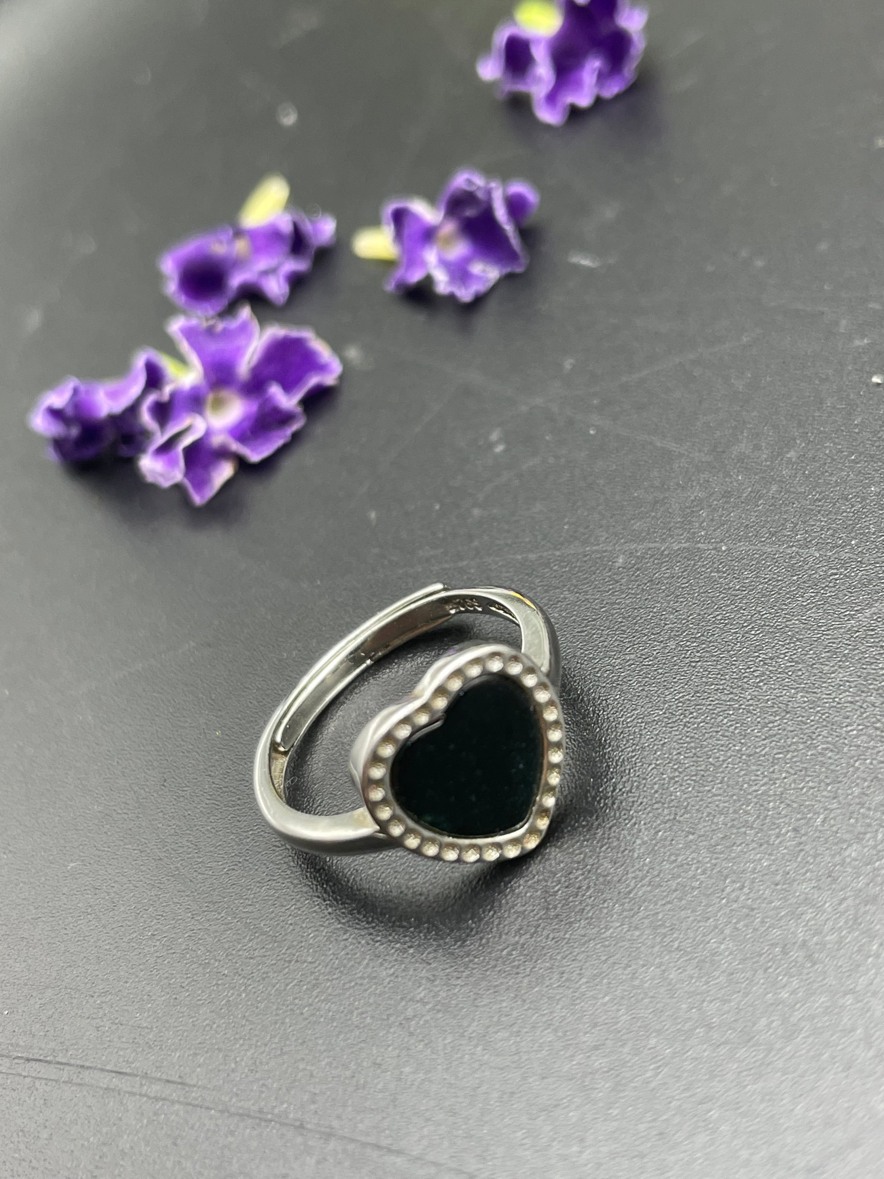 天然翡翠方形/圓形/愛心/葫蘆墨翠戒指