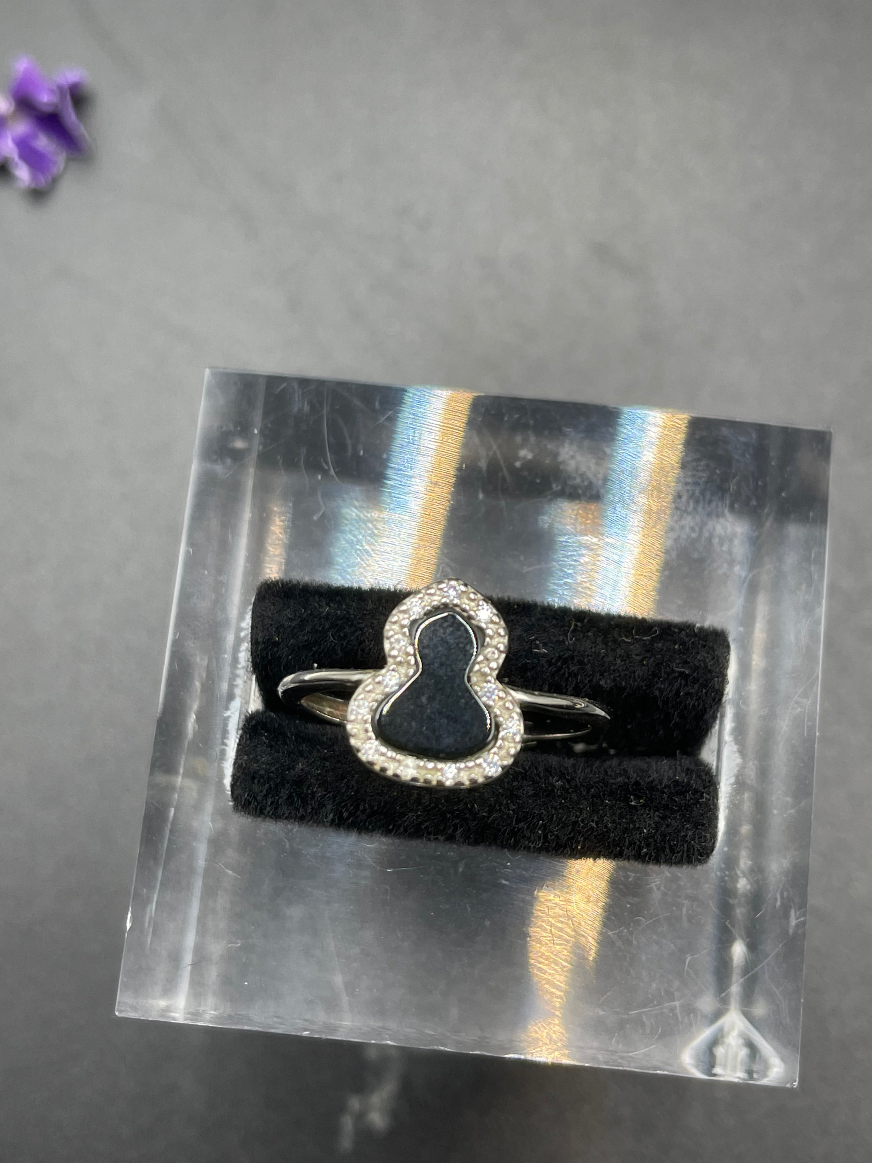 天然翡翠方形/圓形/愛心/葫蘆墨翠戒指