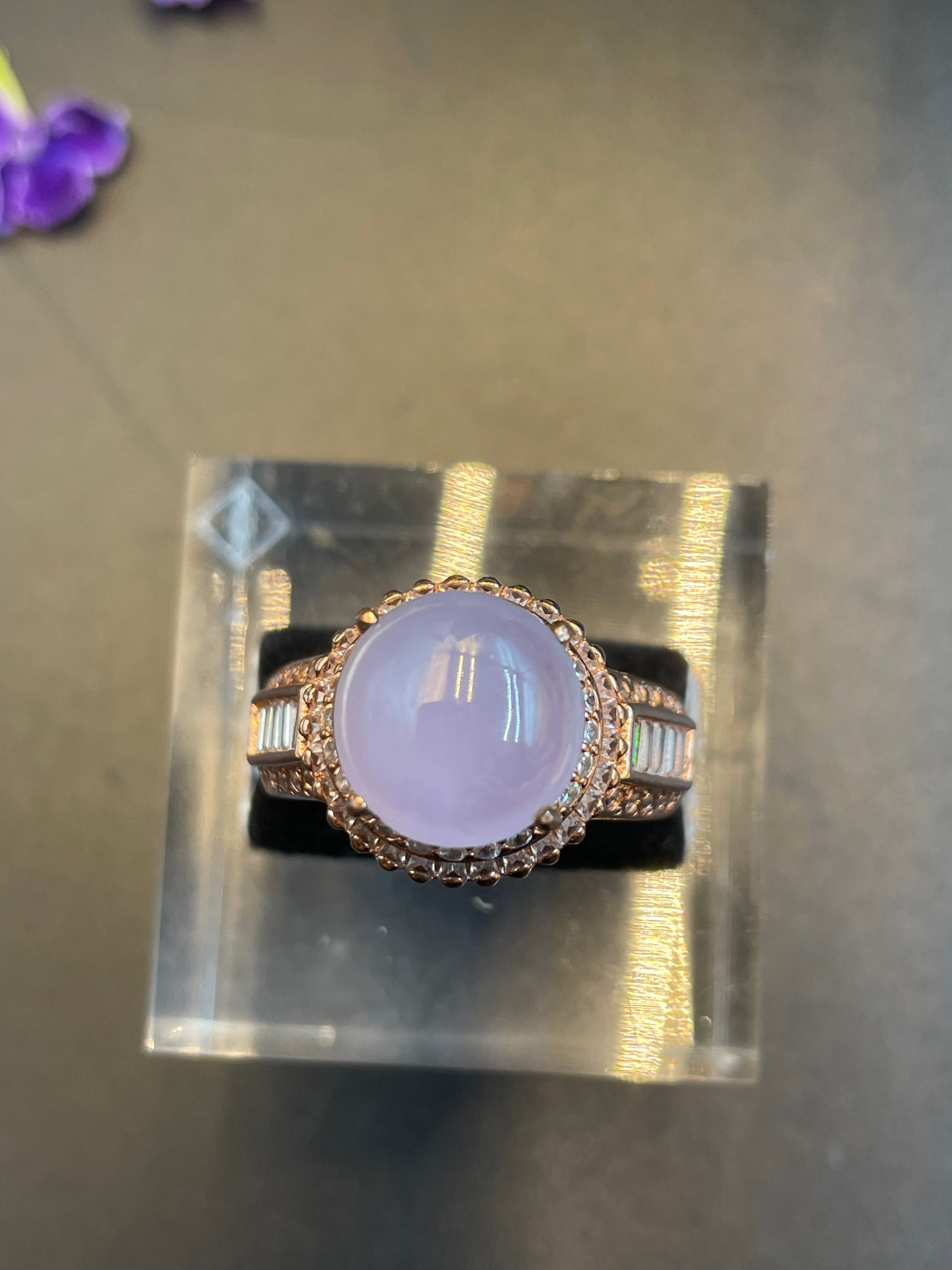 緬甸天然翡翠冰紫蛋面戒指