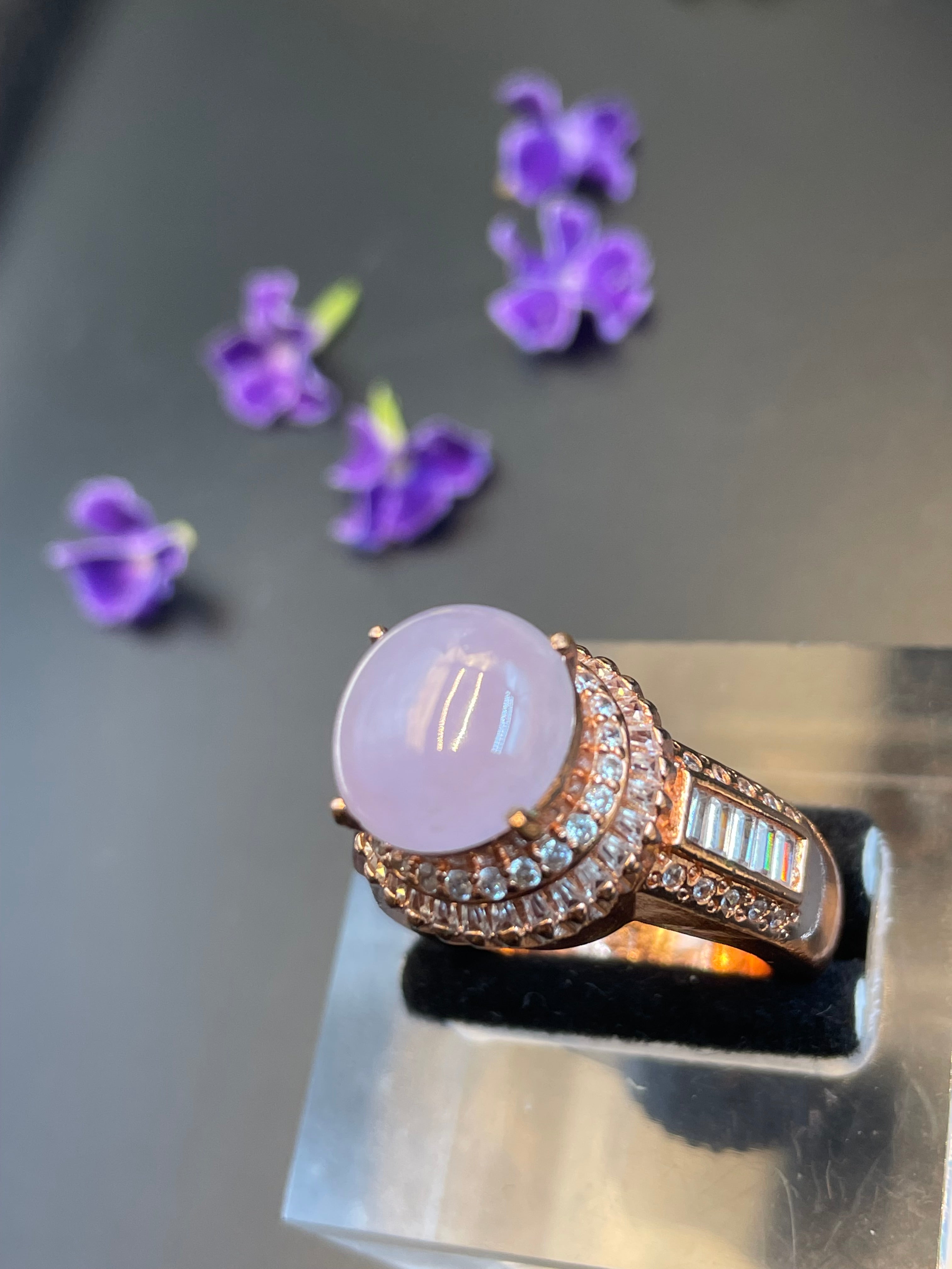 緬甸天然翡翠冰紫蛋面戒指