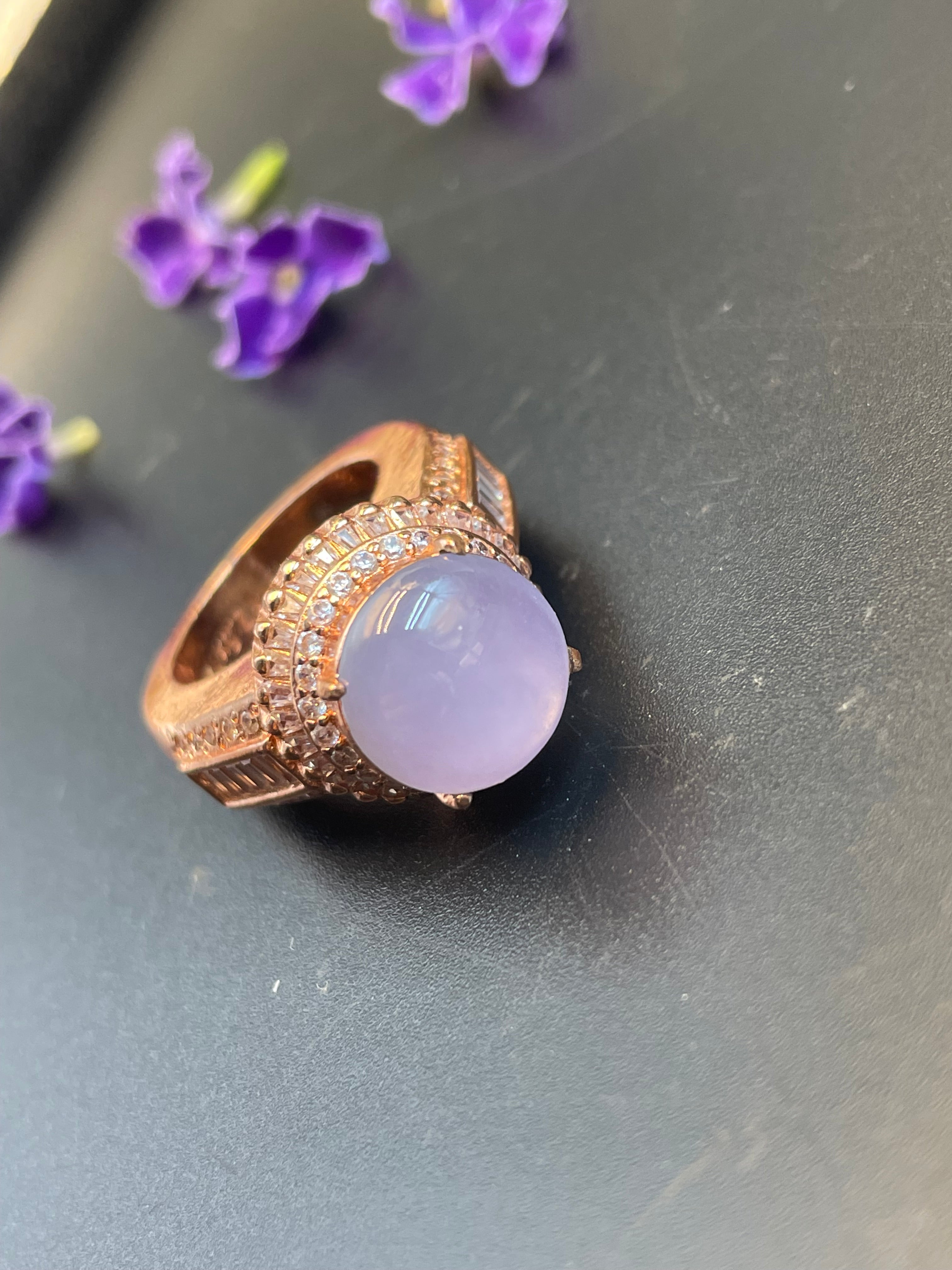 緬甸天然翡翠冰紫蛋面戒指