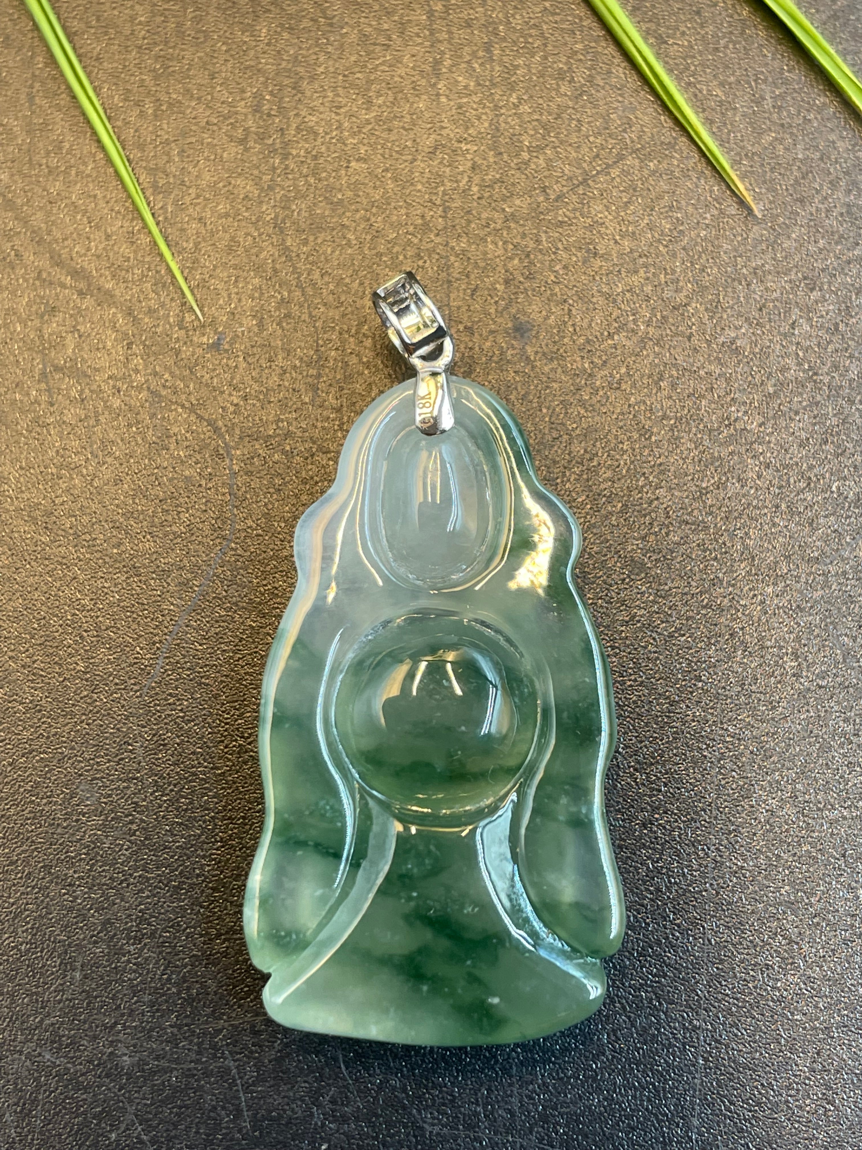 緬甸天然翡翠冰飄綠花財神吊墜