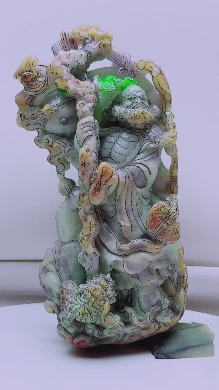 翡翠天然五色達摩擺件