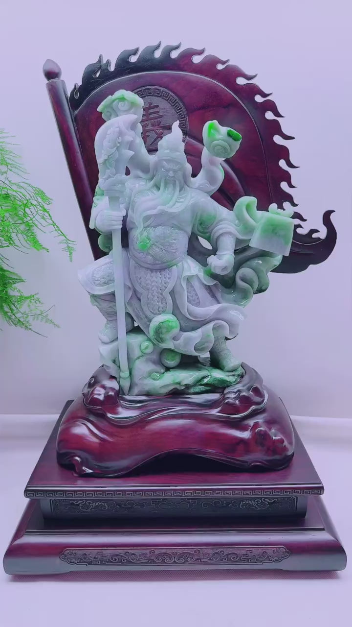 緬甸天然翡翠玉石精雕關公擺件