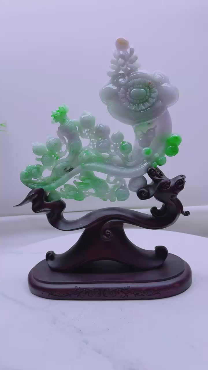 翡翠人參如意擺件