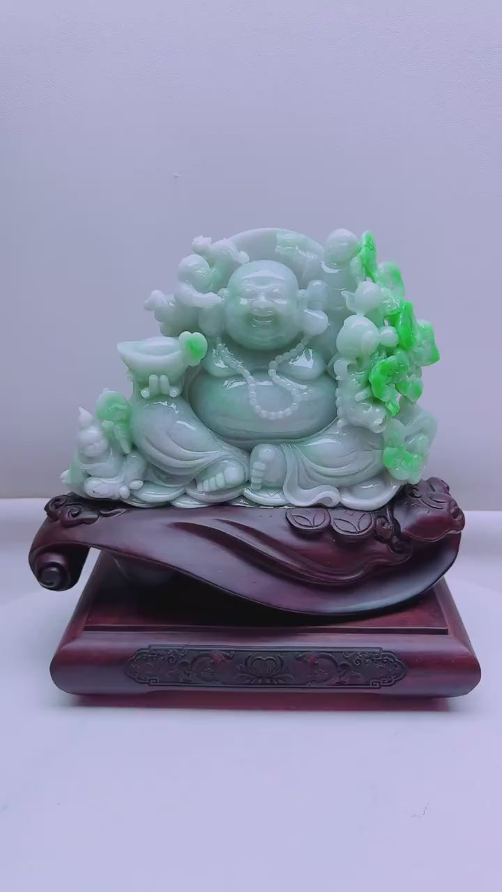 緬甸天然翡翠玉石精雕彌勒擺件