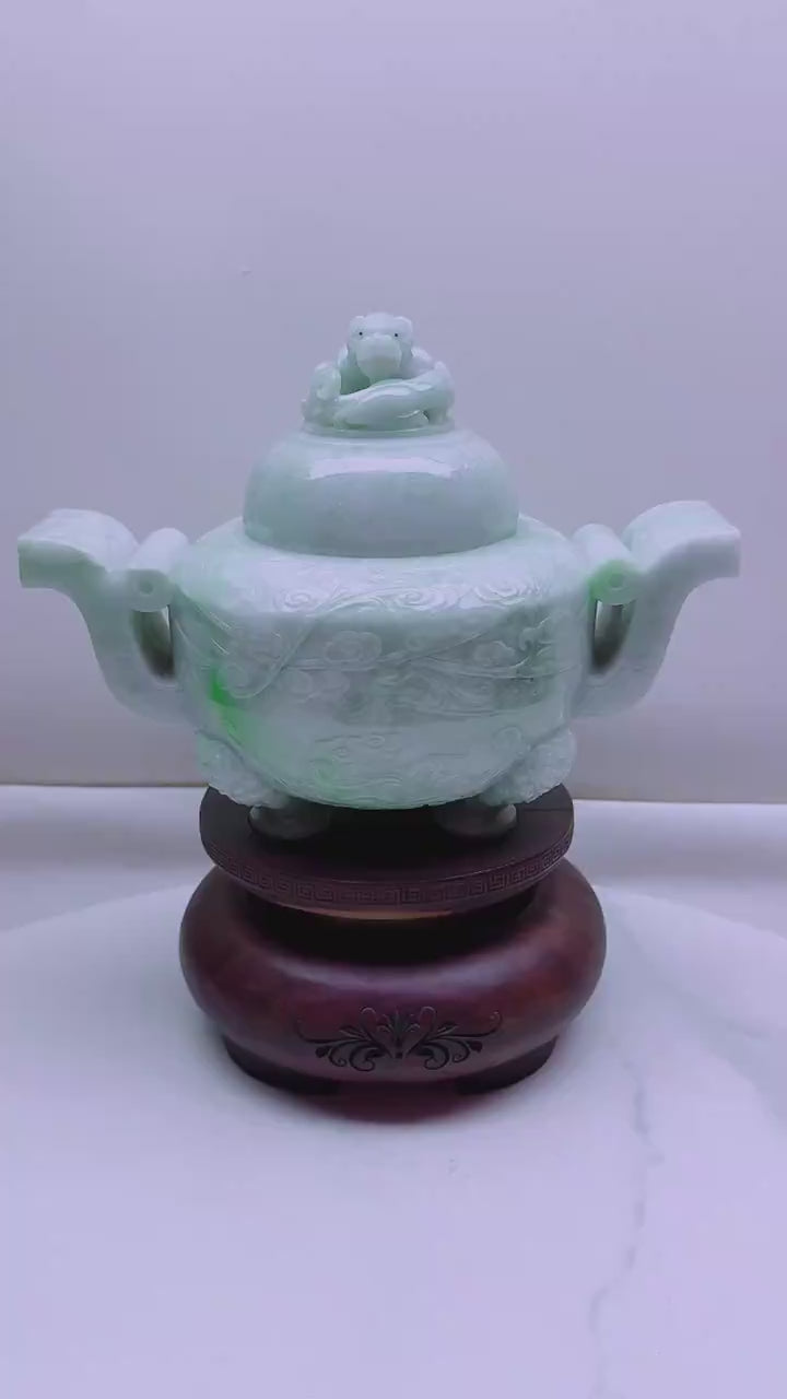 緬甸天然翡翠玉石精雕鼎盛千秋擺件