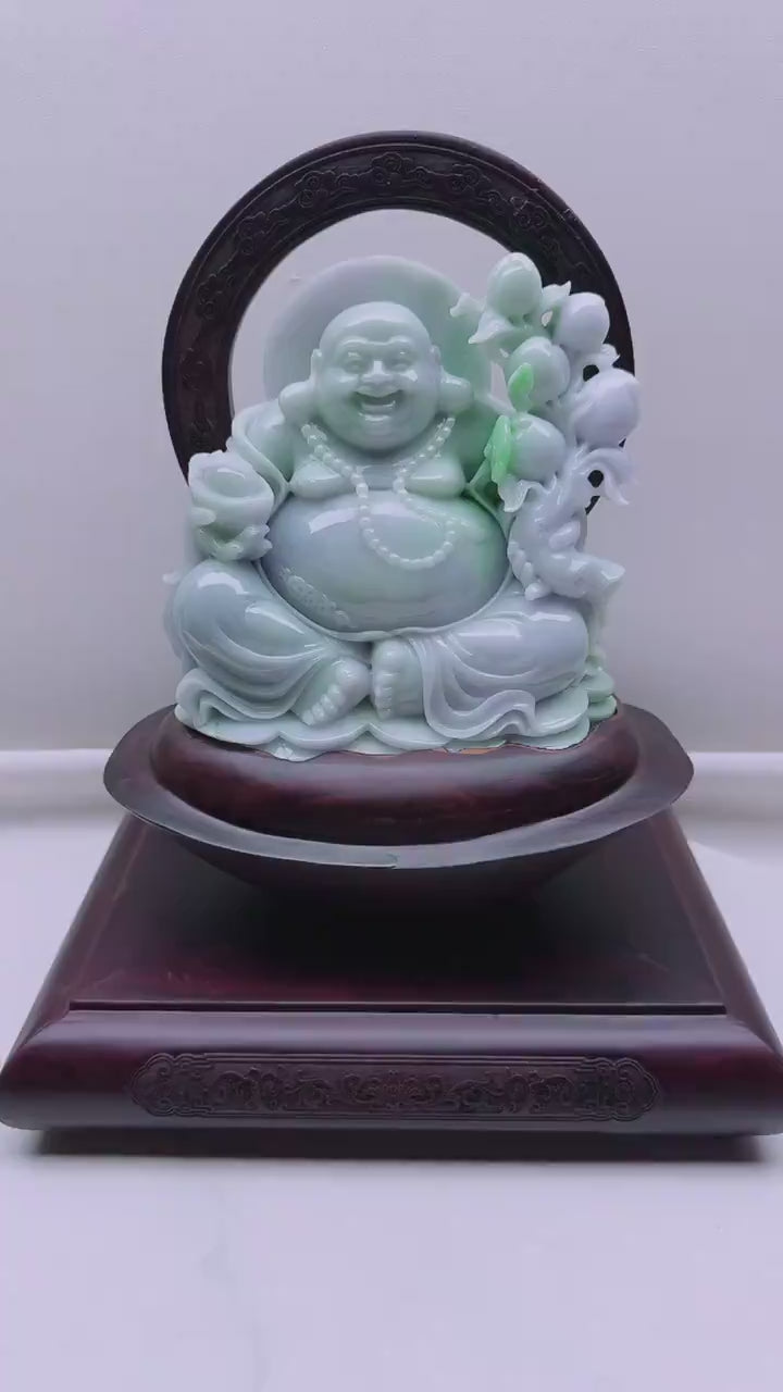 緬甸天然翡翠玉石精雕彌勒擺件
