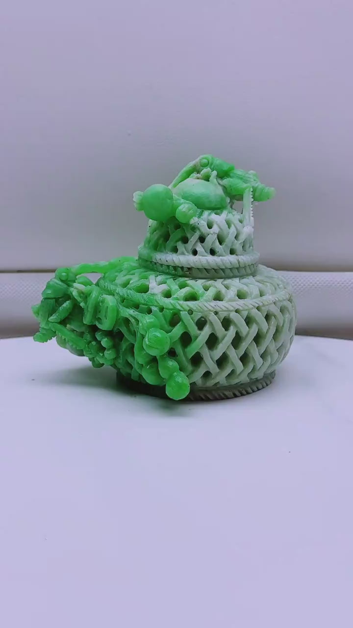 翡翠喜财入笼・百巧千工擺件