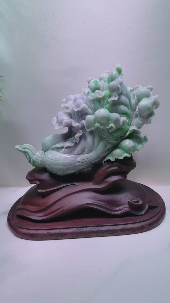 緬甸天然翡翠玉石精雕百財擺件