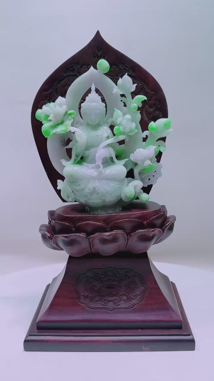 緬甸天然翡翠玉石精雕觀音擺件