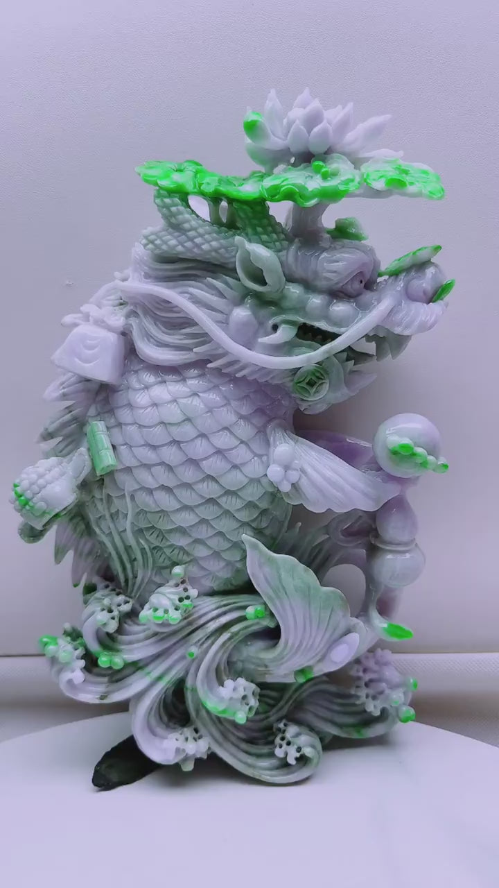 翡翠 多彩龍魚·魚躍龍門擺件