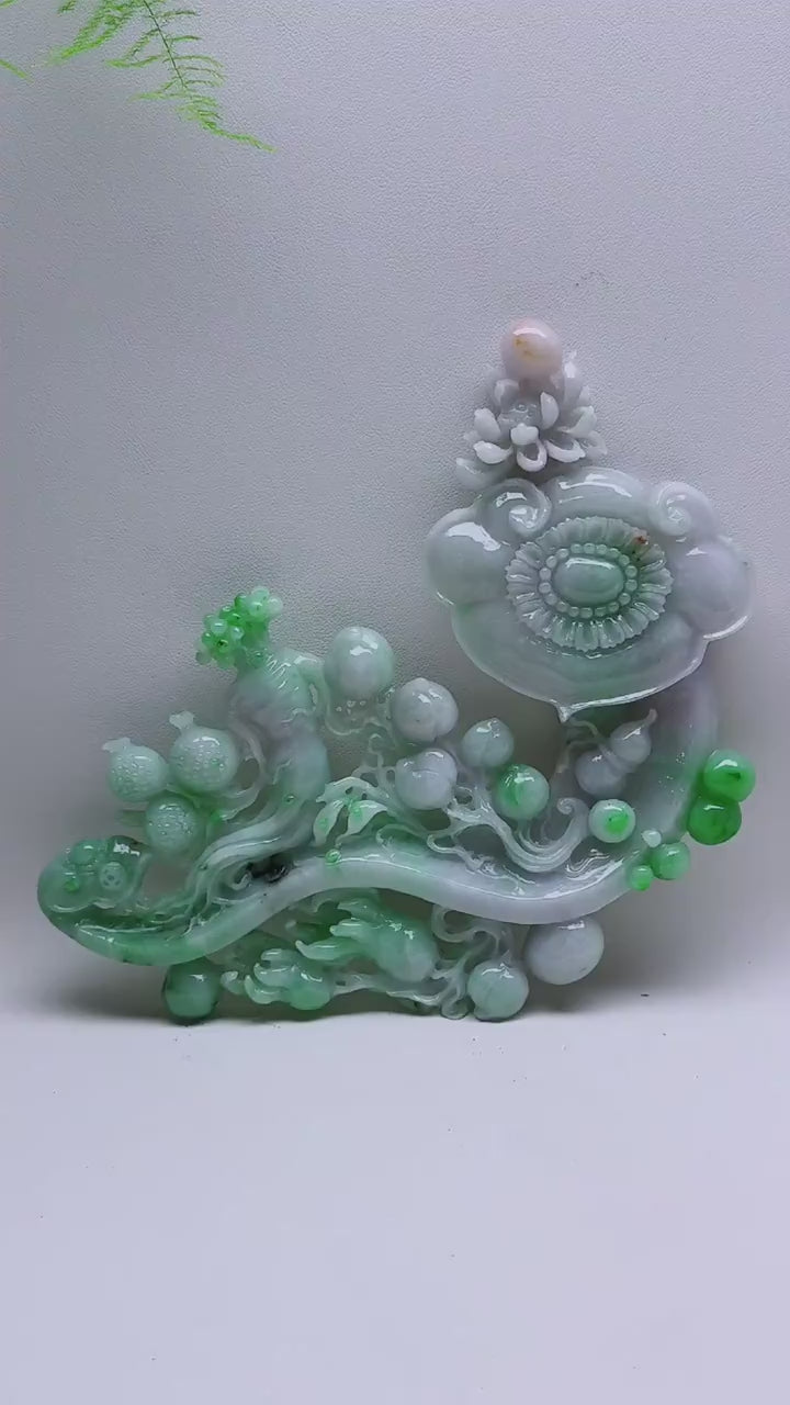 緬甸天然翡翠玉石精雕如意擺件