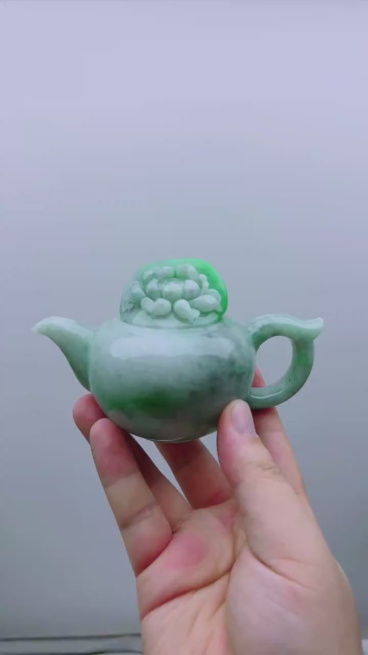 翡翠和和美美茶壺擺件