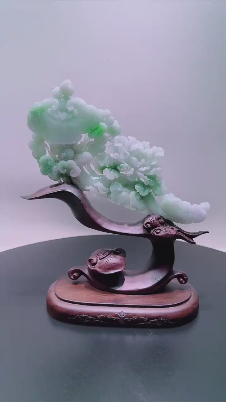 缅甸天然玉石翡翠精雕如意摆件