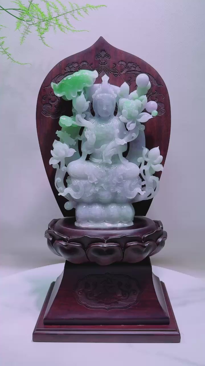 緬甸天然翡翠玉石精雕觀音擺件