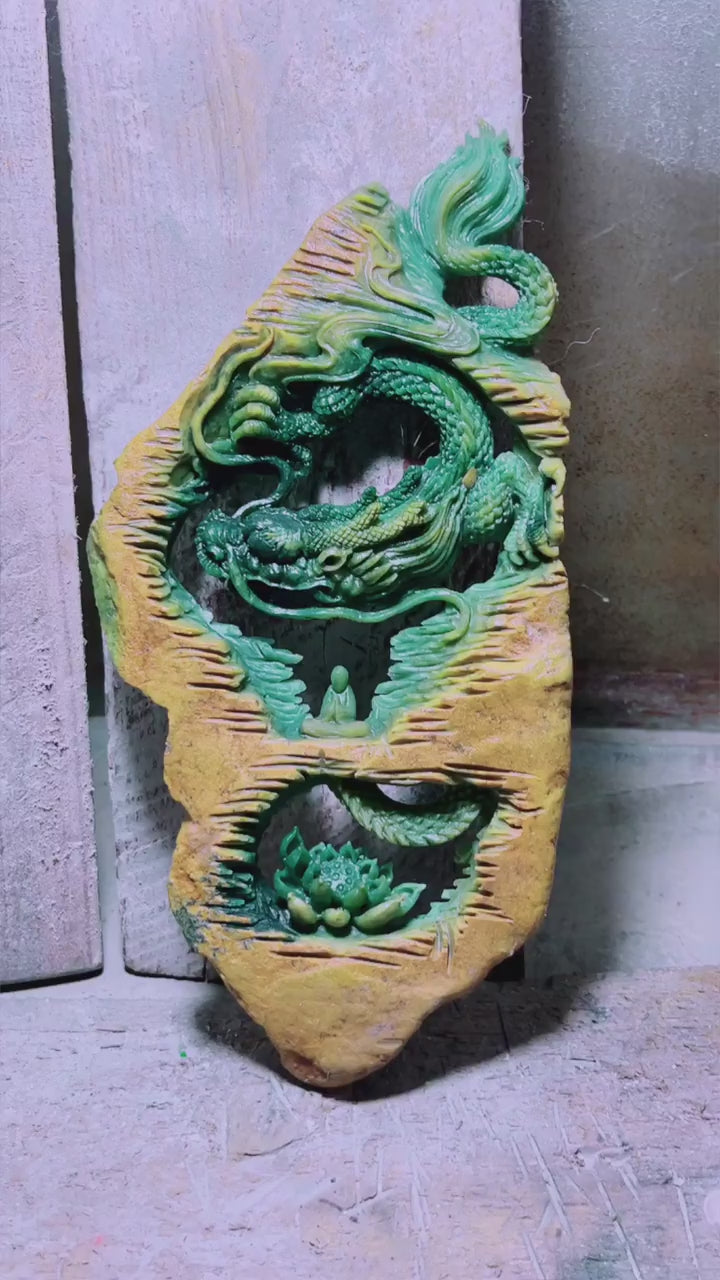 翡翠 神龍護主擺件