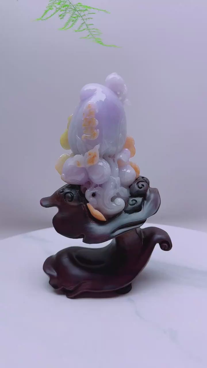 緬甸天然翡翠玉石精雕壽桃擺件