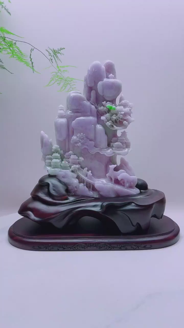 緬甸天然翡翠玉石精雕山水意境擺件