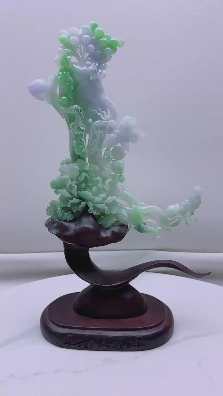 緬甸天然翡翠玉石精雕人生如意擺件