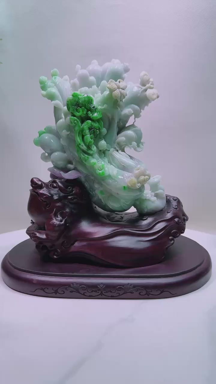 緬甸天然翡翠玉石精雕百財擺件