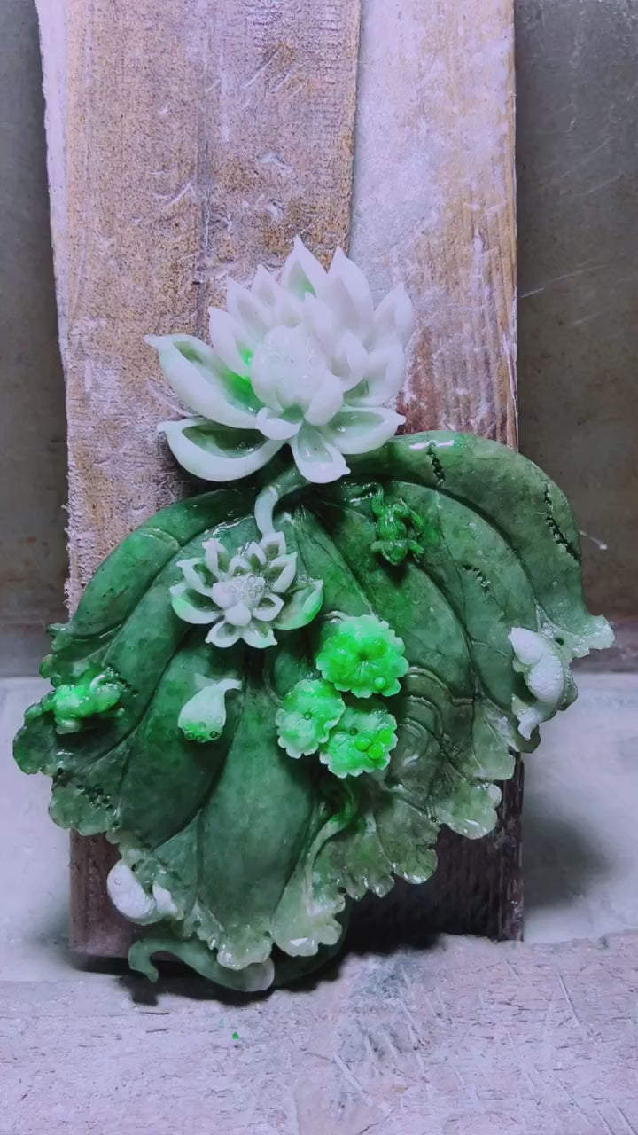 翡翠荷塘月色擺件