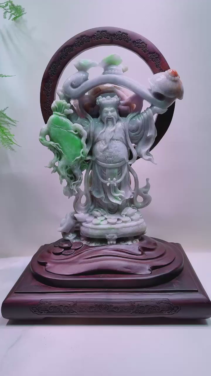 緬甸天然翡翠玉石精雕人生如意財源廣進擺件增福財神/財帛星君