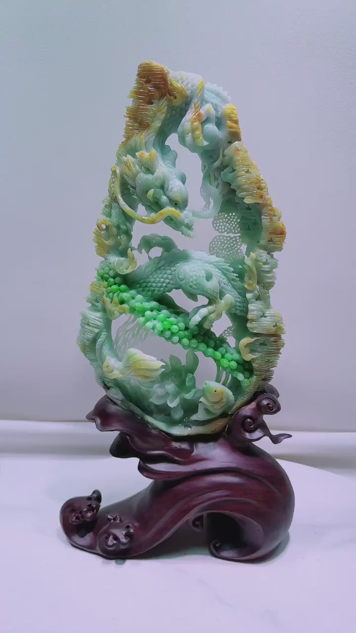 緬甸天然翡翠玉石精雕神龍擺件