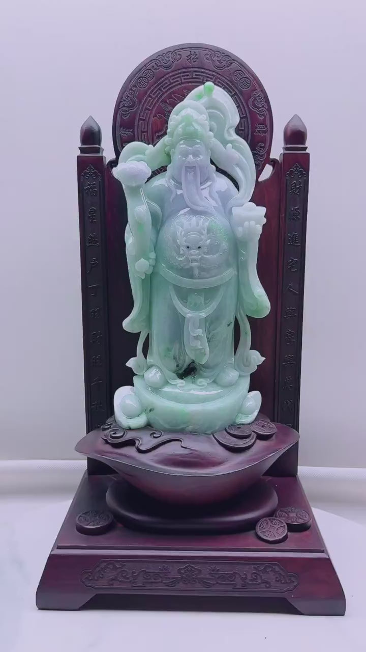 緬甸天然翡翠玉石精雕財神擺件